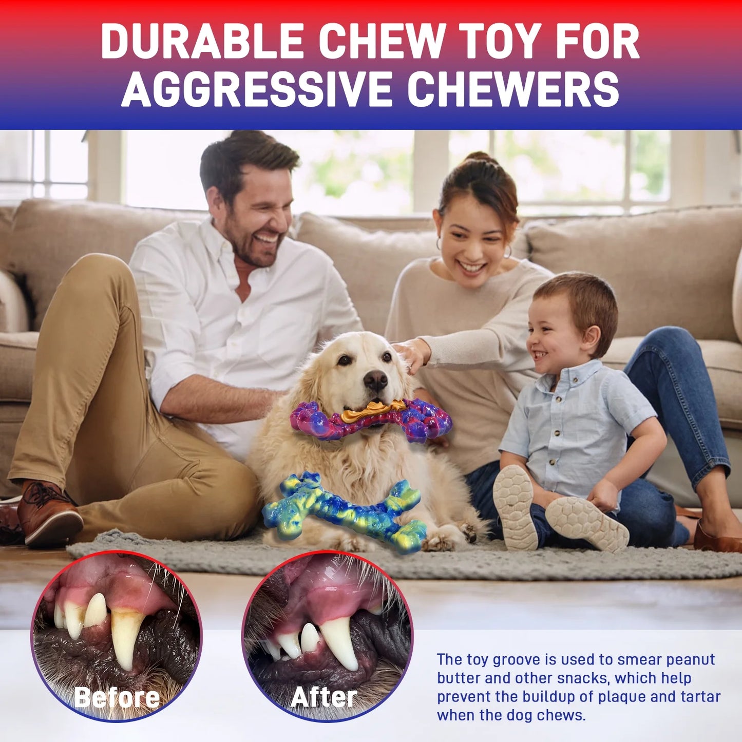 2-Pack Durable Dog Chew Toys for Aggressive Chewers - Ideal for Medium and Large Breeds, Promoting Dental Health and Training