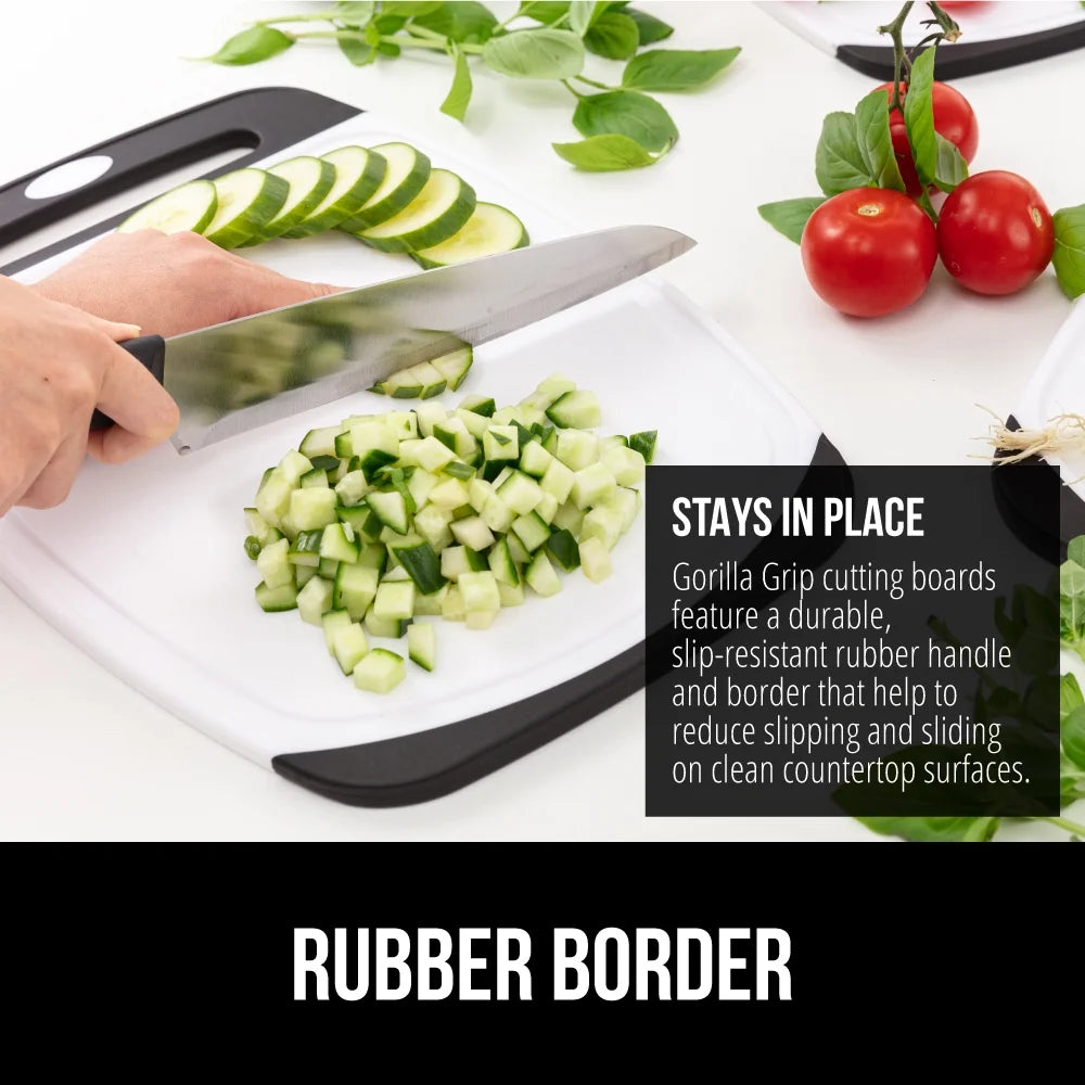 Oversized 100% BPA Free Reversible Kitchen Cutting Board Set of 3, Juice Grooves, Dishwasher Safe, Black