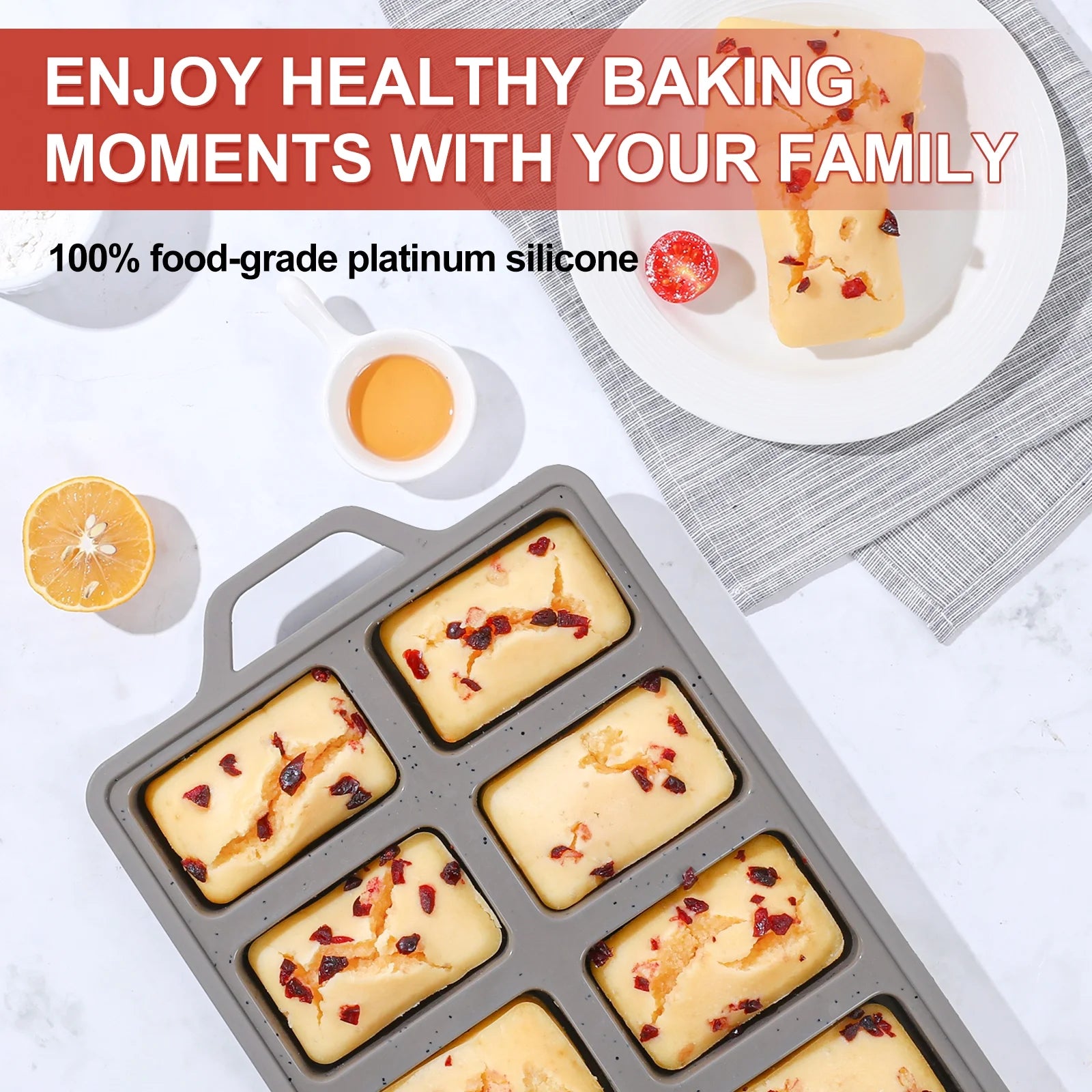 Mini Loaf Pans - Metal Reinforced Silicone Bakeware with 8 Cavities, Nonstick, 1 Pack