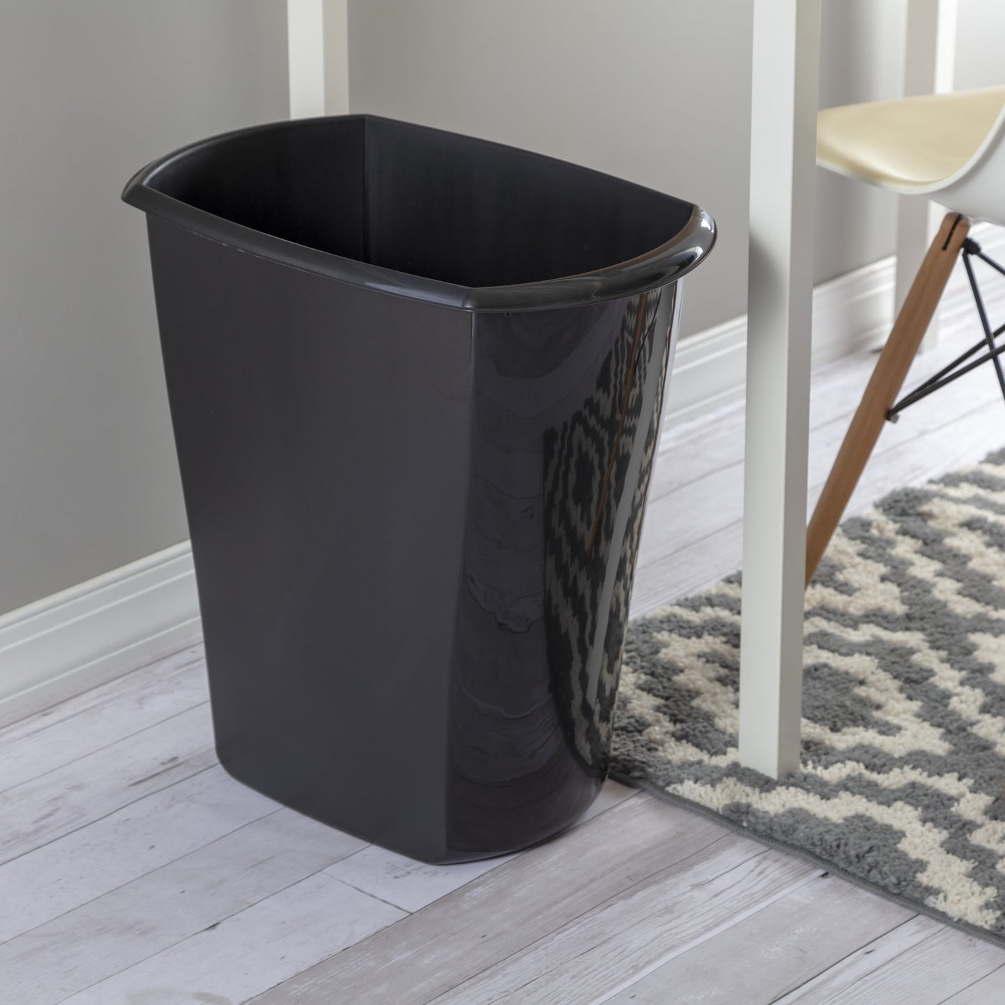 10 Gallon Rectangular Wastebasket, Large Open Plastic Trash Can for Kitchen, Black