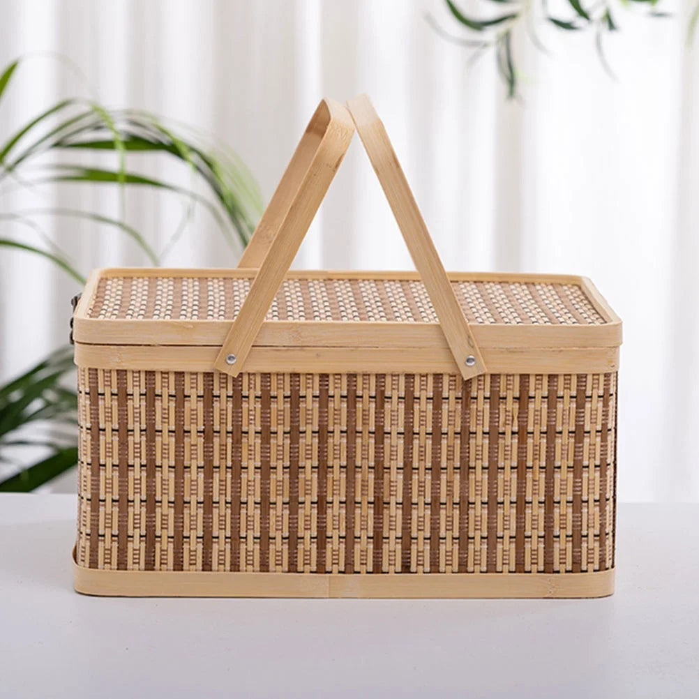 Kitchen Storage Basket Bamboo Woven Basket Retro Style Gift Packaging 1Pcs