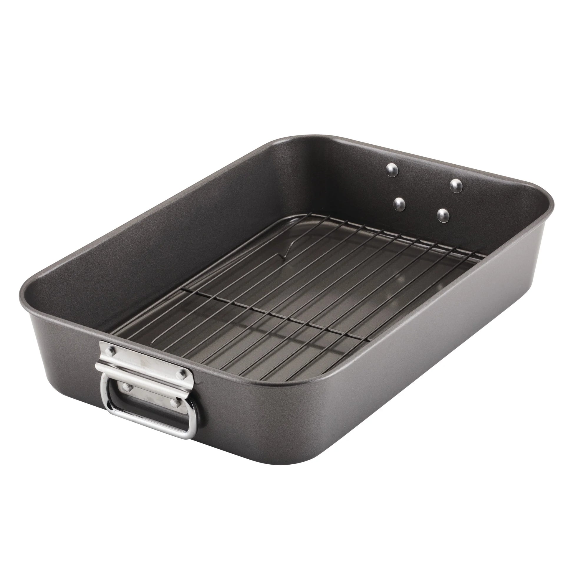 Bakeware Roasting Pan with Removable Flat Rack - 10.5X15 Inches, Dishwasher Safe, Oven-Safe to 450°F, Non-Stick Finish, Gray