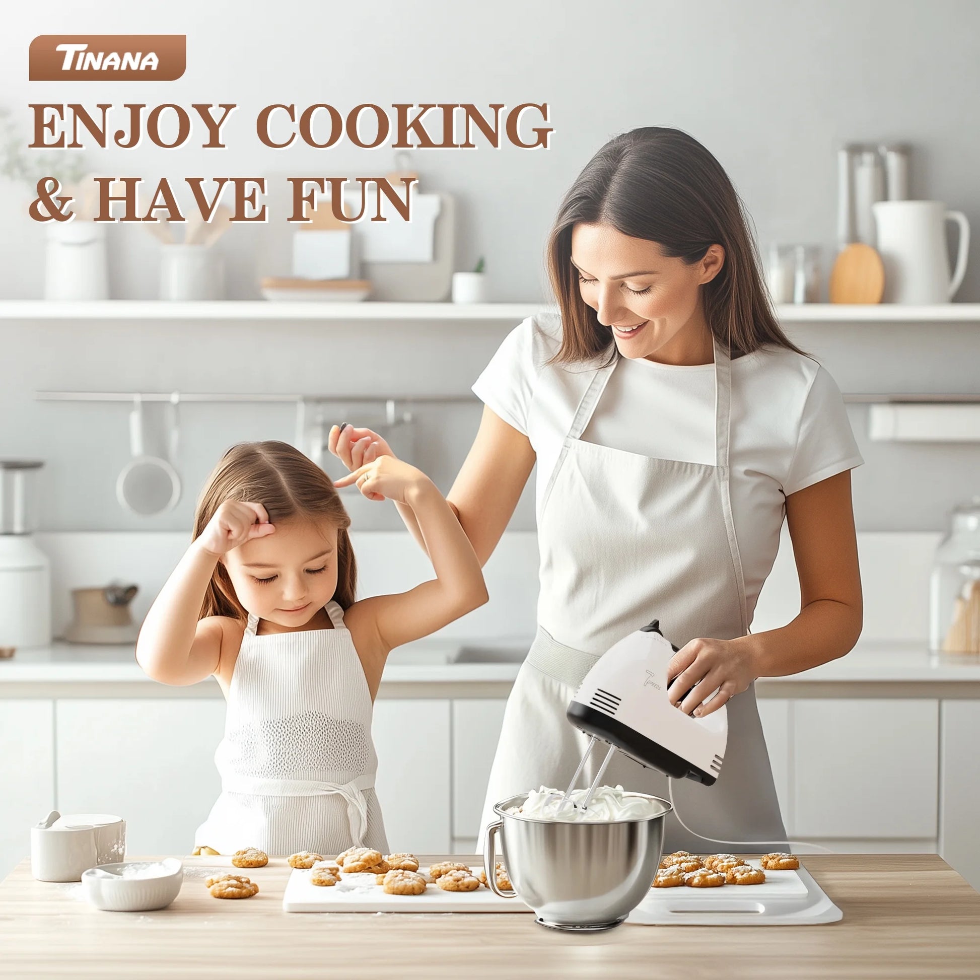 7-Speed Electric Hand Mixer with Stainless Steel Beaters and Dough Hooks, Turbo Boost Function for Baking Cakes, Eggs, and Cream