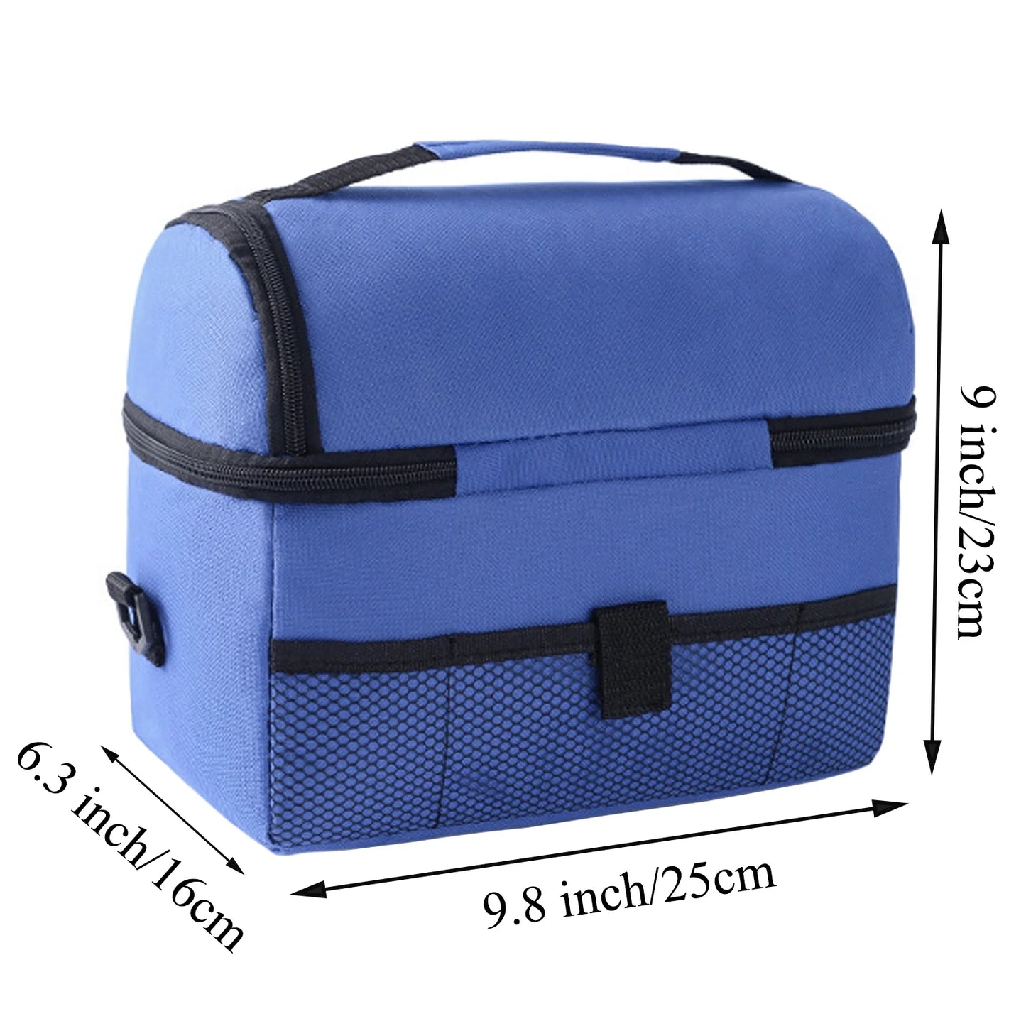 Large Insulated Lunch Bag for Women and Men, Blue Oxford Fabric Dual Compartment Reusable Lunch Box for School Office Work Picnic, Leakproof Cooler Lunch Tote Bag with Adjustable Shoulder Strap