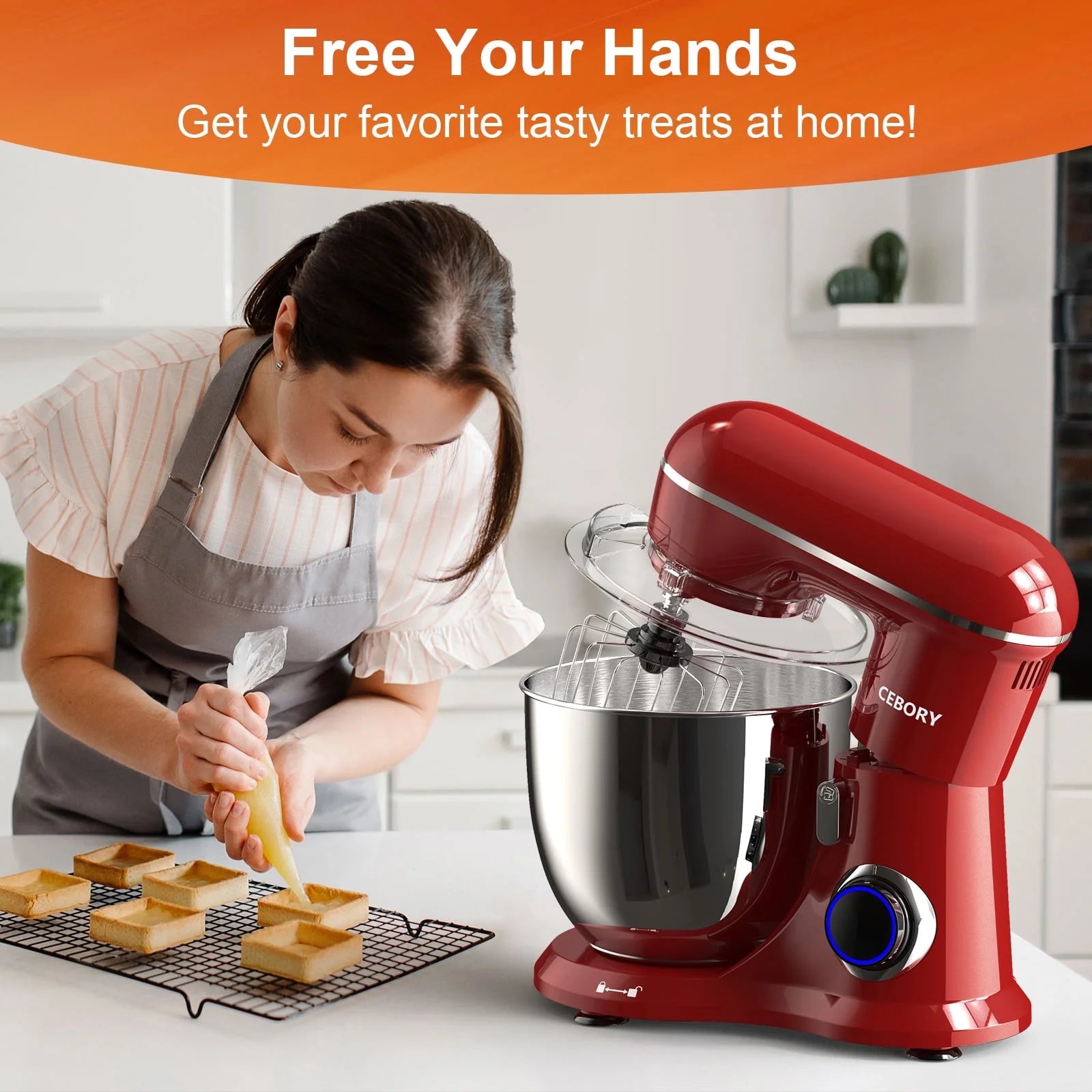 3-in-1 Stand Mixer with 6.5 QT Tilt-Head, 10-Speed Settings, Includes Dough Hook, Beater, Whisk, and Mixing Bowl for Home Chefs