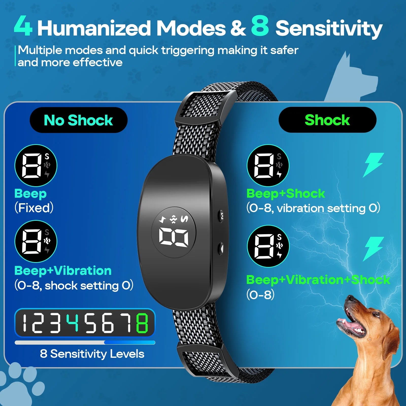 Dog Bark Collar, 3 Modes, Bark Collar for Small Medium Large Dogs, Bark Control Training Aids
