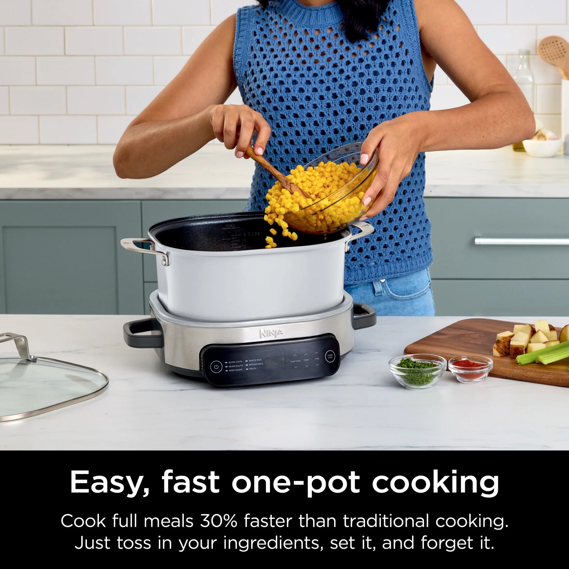 Foodi 6.5 Qt Everyday Possiblecooker, Stainless Steel/White, Multi Cooker, Slow Cooker, MC1100