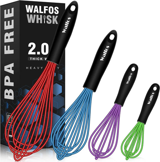 Heat Resistant Non-Scratch Silicone Kitchen Whisks, 4 per Pack