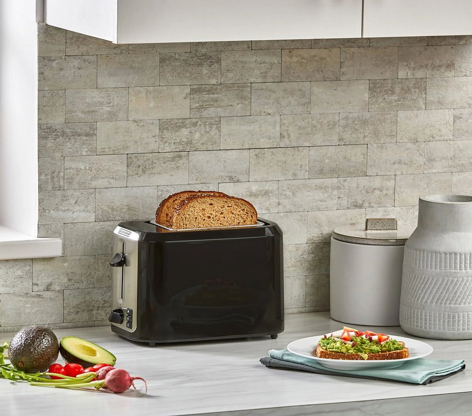 2-Slice Toaster, with Extra-Wide Slots and Bagel Function, Black with Stainless Steel