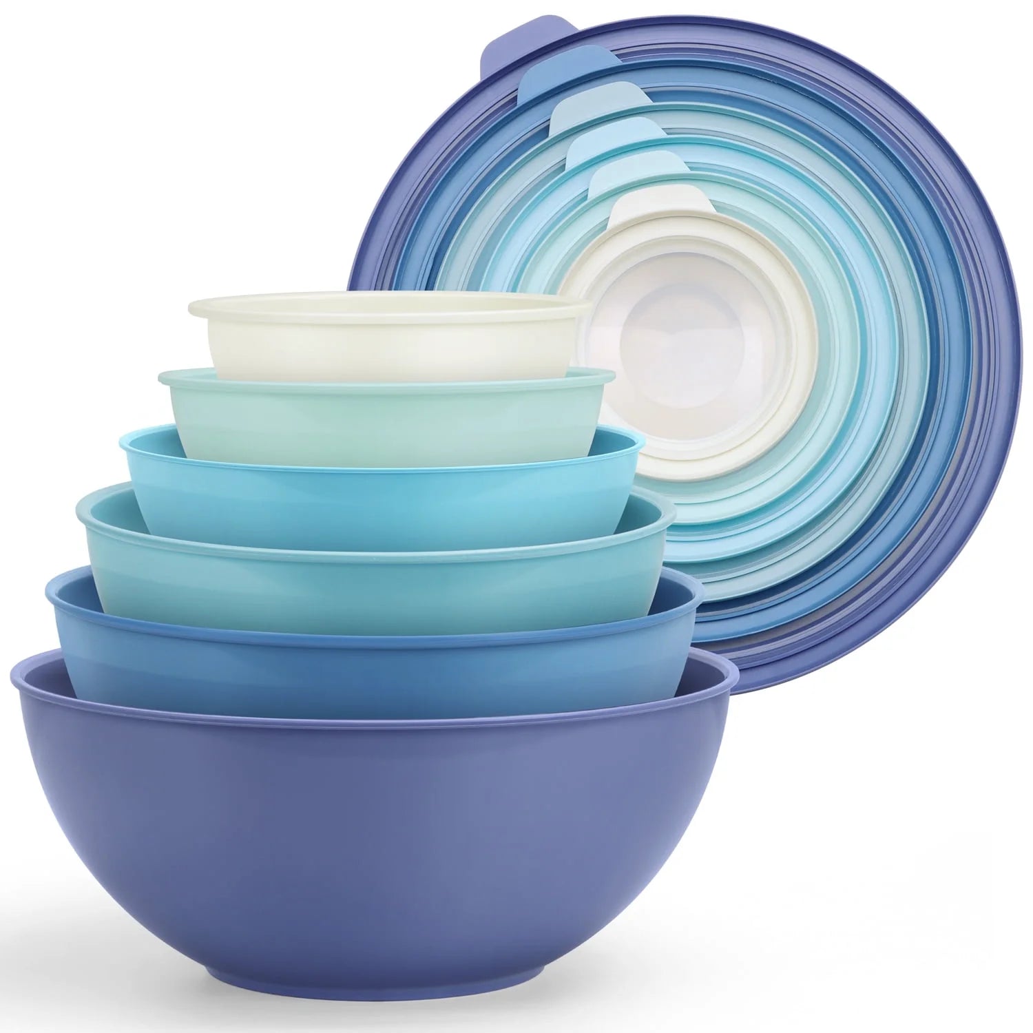 Mixing Bowls with Airtight Lids Set of 6, Plastic Nesting Bowls Prep Bowls for Mixing, Serving, Kitchen Preparing, Storage, Microwave & Freezer Safe