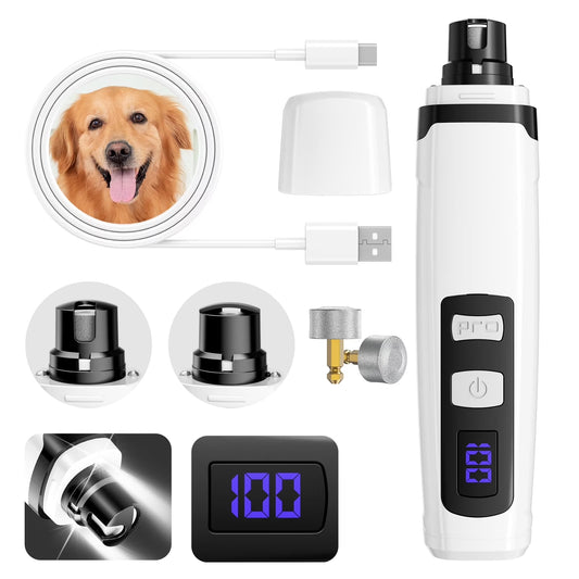 Electric Dog Nail Grinder with Dual LED Lights - Ultra Quiet and Low Vibration Trimmers for Dogs and Cats of All Sizes