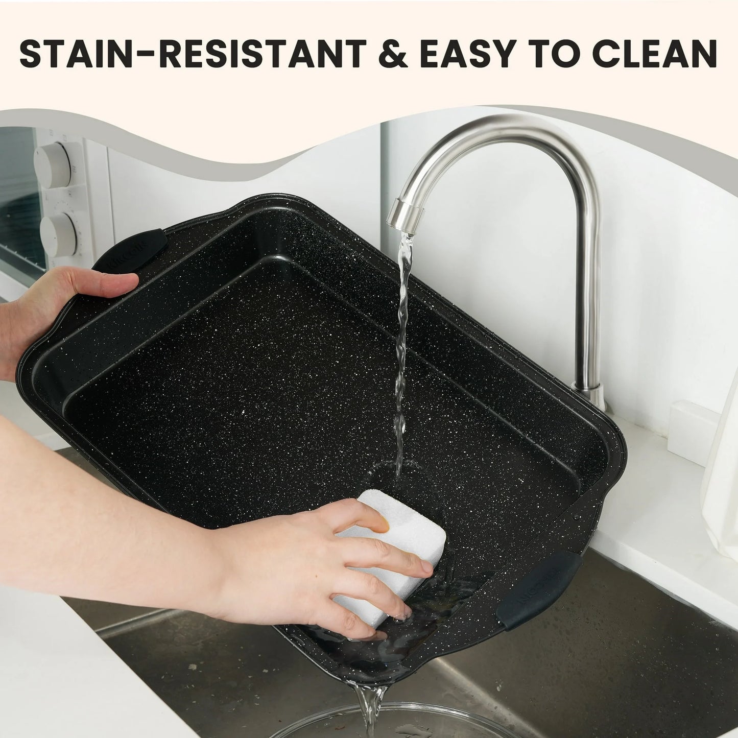 Nonstick Bakeware Set, 21-Piece Durable Carbon Steel Baking Pans with Silicone Handles, Cookie Sheets (Black)