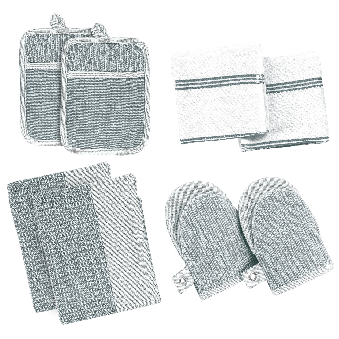 Kitchen Set Pack of 8, Oven Mitts Pot Holders Pad and Towel Set, Cute Kitchen Starter Set, Short Oven Mitts and Kitchen Hand Towels and Dish Cloths Sets - Grey
