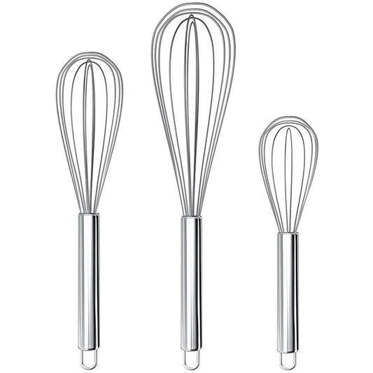 3 Pack Whisk Egg Stainless Steel Set 8"10"12" for Cooking Kitchen Strong Handles Balloon Wire Egg Beater for Stirring, Blending and Beating(Oval)