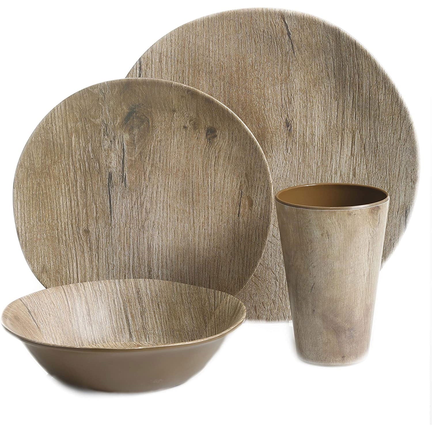 Home Woodlands 16 Piece Round Melamine Dinnerware Set - Thumbnail 2