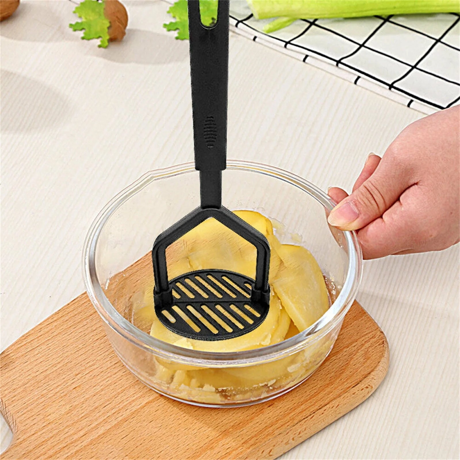 Cooking Vintage Potato Masher, 10" Sturdy and Heat Resistant, Safe for Non-Stick Cookware, Soft Grip Nylon Gadget, Black Clearance