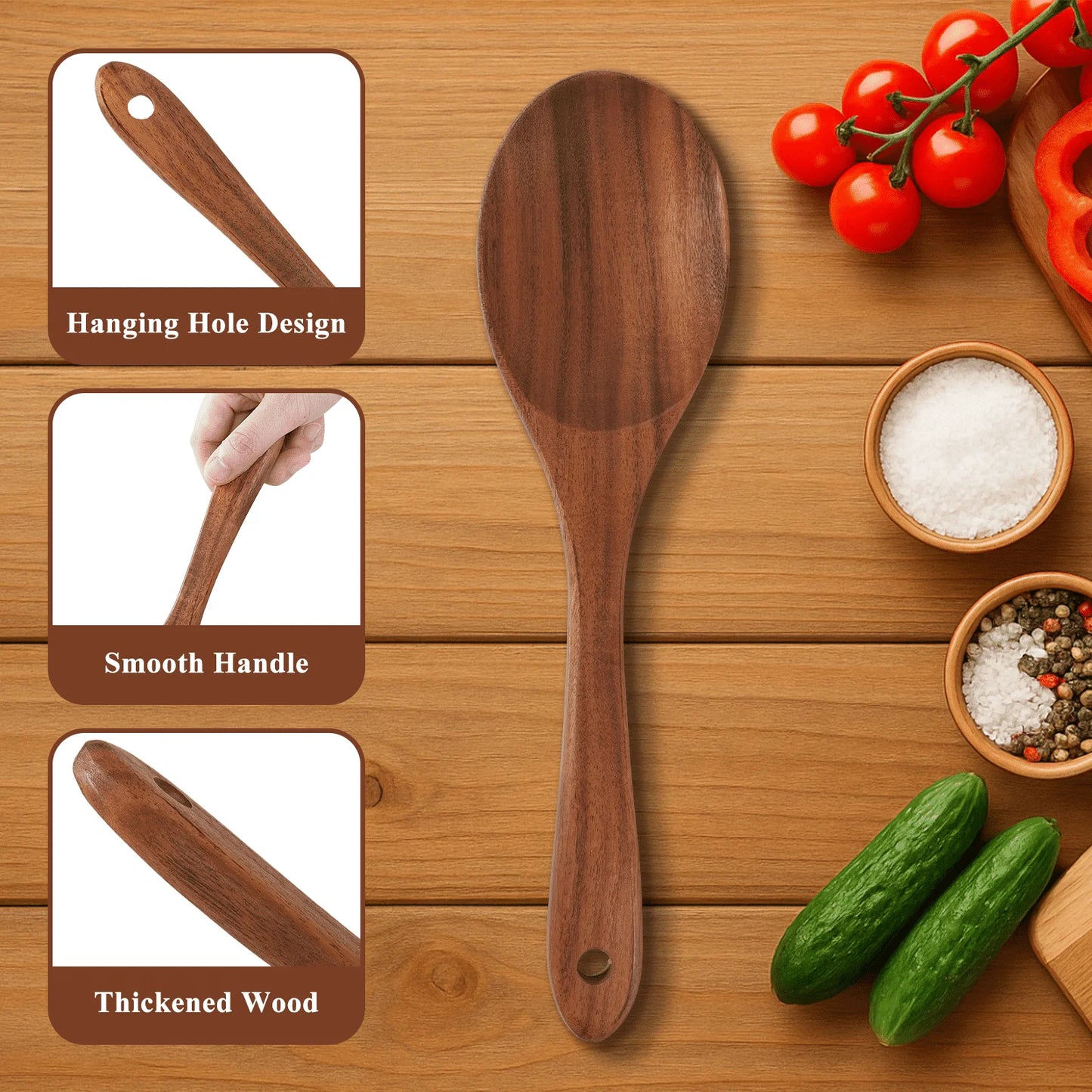 Thickened Wooden Spoons for Cooking, 8 Pcs Natural Wooden Utensil for Cooking with Non-Stick Heat Resistant, Wood Kitchen Utensil Set