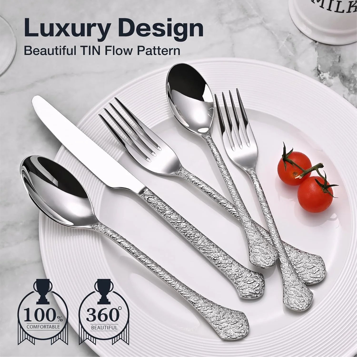 30 Pieces Silverware Set, 18/10 Stainless Steel Modern Flatware, Service for 6