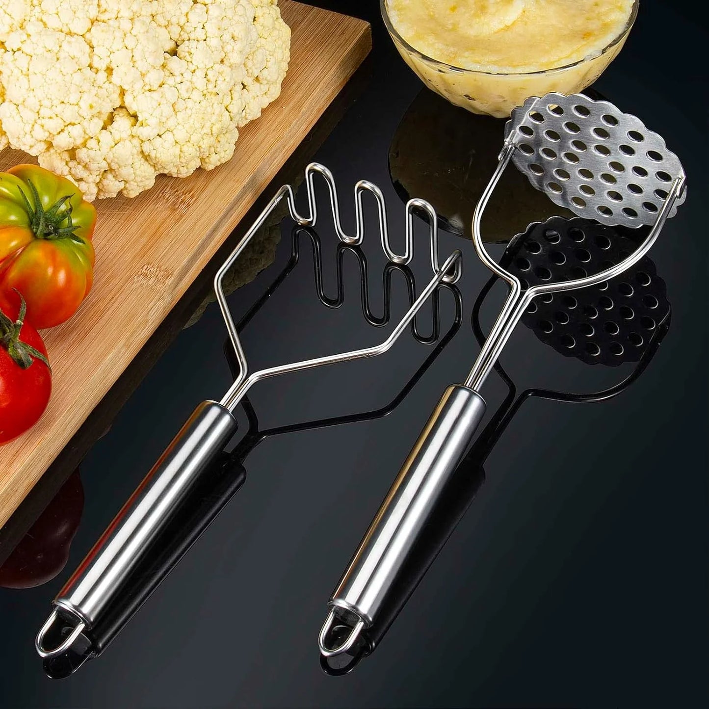 2 Pcs Potato Masher, Heavy Duty Stainless Steel Integrated Masher Kitchen Tool Wire Masher for Potatoes, Avocados, Beans, or Fruit & Vegetables
