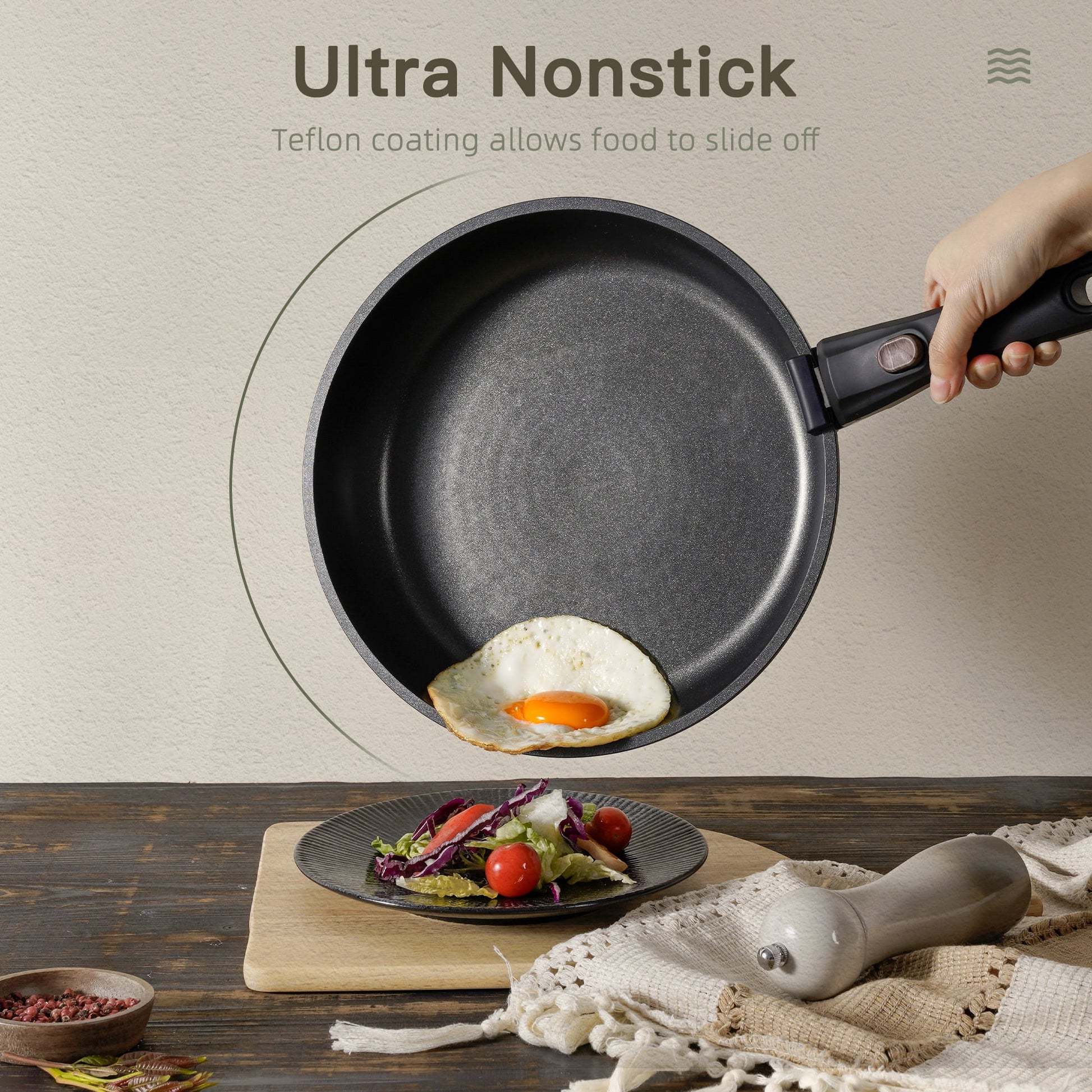 20-Piece Nonstick Cookware Set with Detachable Handles, Oven and Dishwasher Safe, Induction Compatible, Stackable Design for RV Kitchens, Black