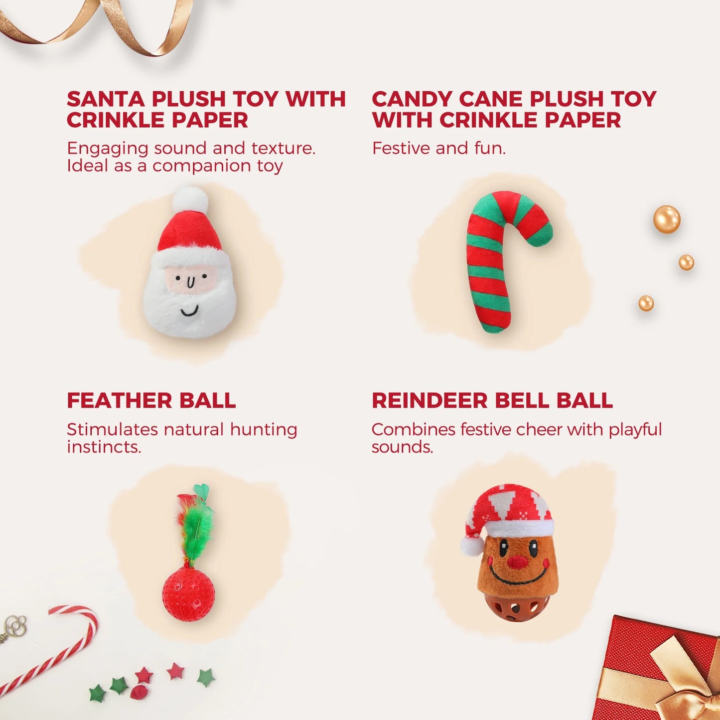 10-Piece Interactive Cat Toy Set Featuring 4 Balls, 2 Catnip Mice, and 2 Teaser Sticks