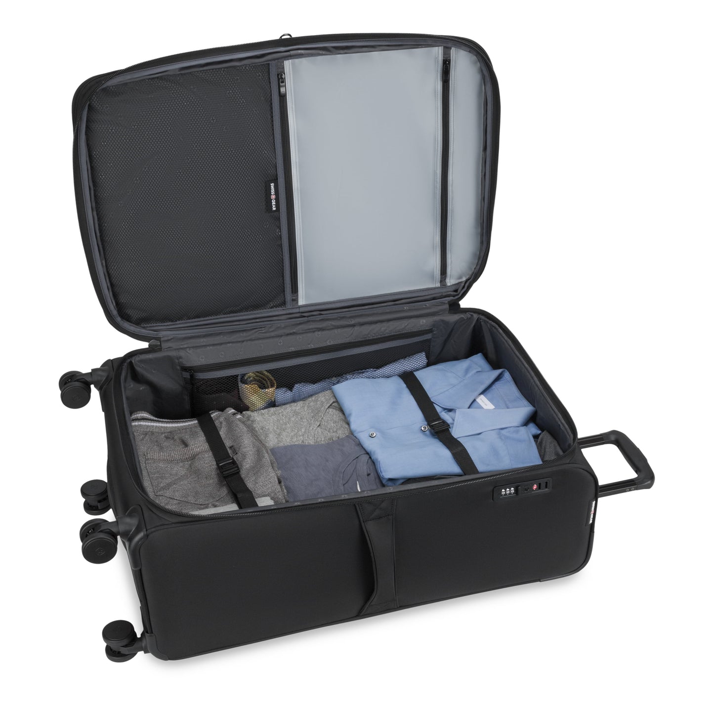 Stride Expandable Large Checked Spinner Suitcase, Black, 8-Wheel Design with Integrated TSA Lock