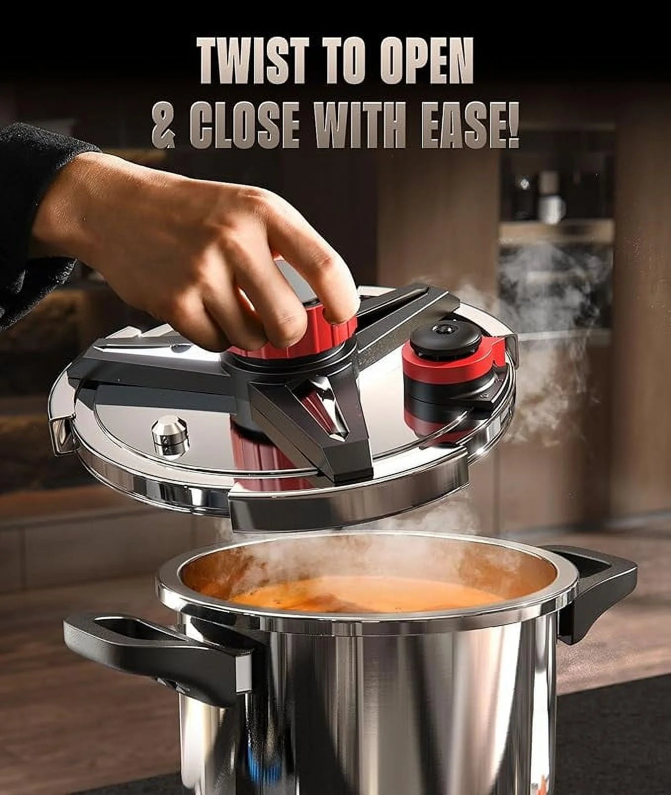 18/8 Stainless Steel Pressure Cooker 7 Quart Cook Pot 15 PSI, Food-Grade Olla De Presion [One Hand Operation Pressure Canner 7 QT] Rotating Locking Lid, Steam Rack Included