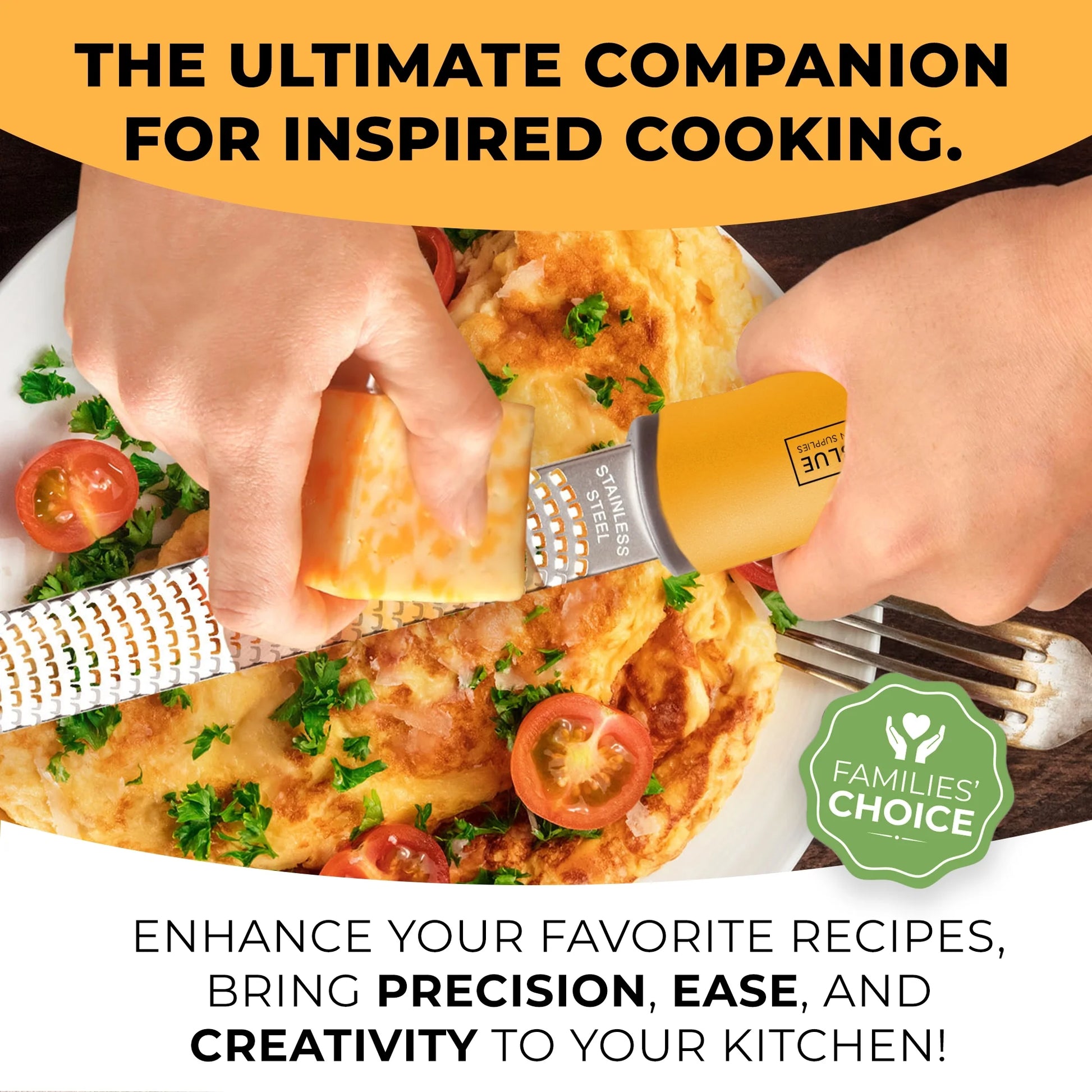 Lemon Zester & Cheese Grater - Premium Citrus Zester, Kitchen Grater for Parmesan, Chocolate, Fruits, Vegetables, Ginger, Garlic, Nutmeg - Stainless Steel Blades with Protective Cover, Orange