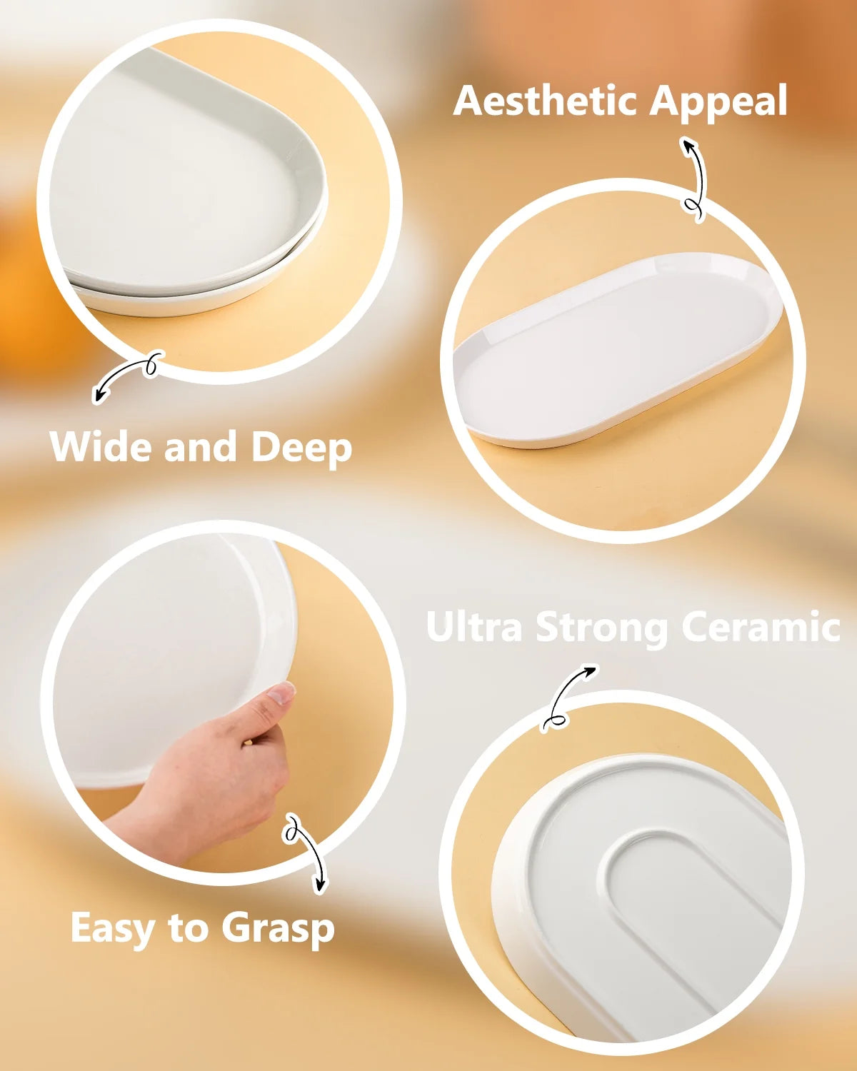 16" Large Serving Platter - Oval Large Serving Tray, Ceramic Turkey Platters, White Platters for Serving Food, Appetizers, Entertaining, Party, Set of 2