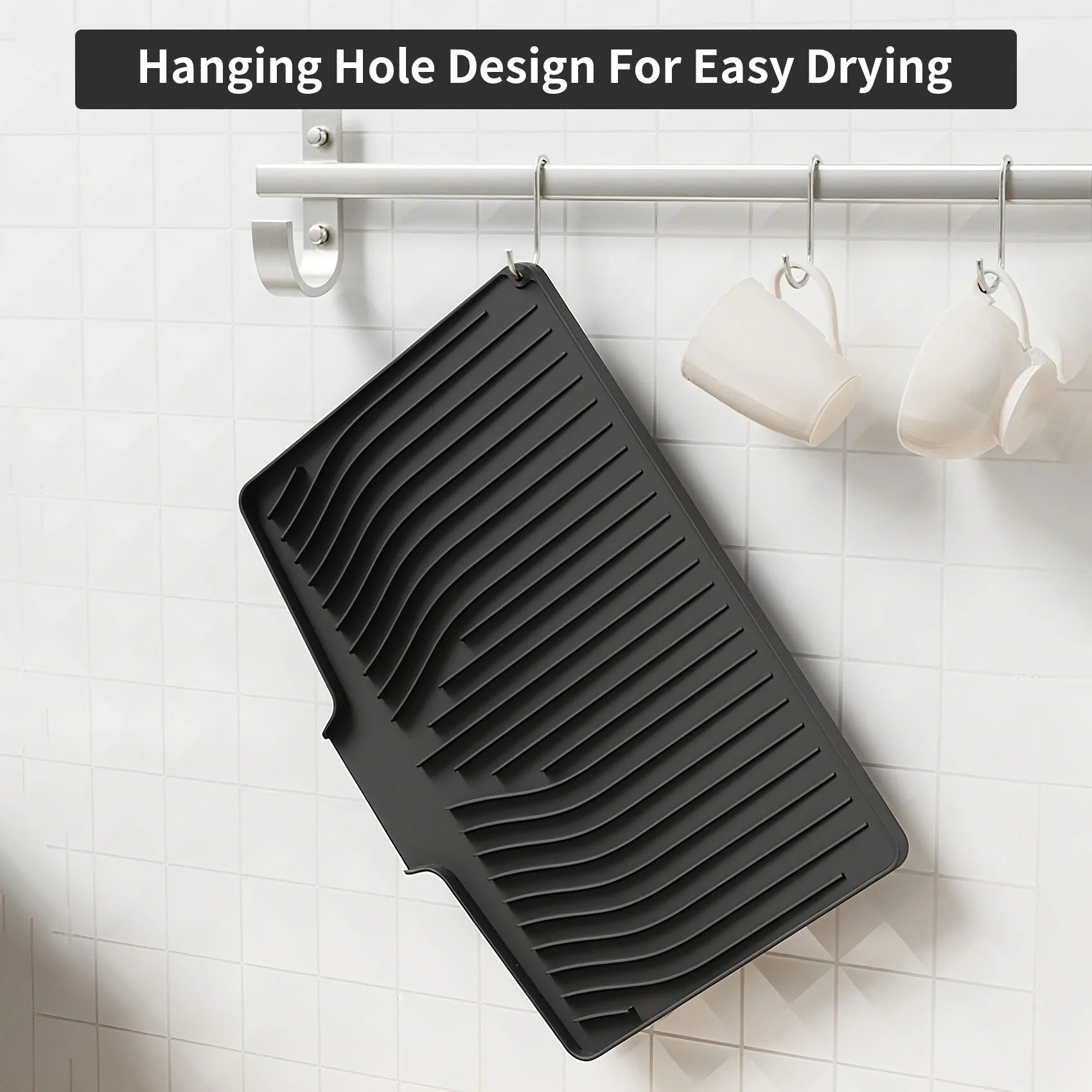 Silicone Dish Drying Mat with Drain Lip – Large 18.9"X13.8" Hygienic Counter Tray for Kitchen Sink, Easy to Clean, No Water Buildup