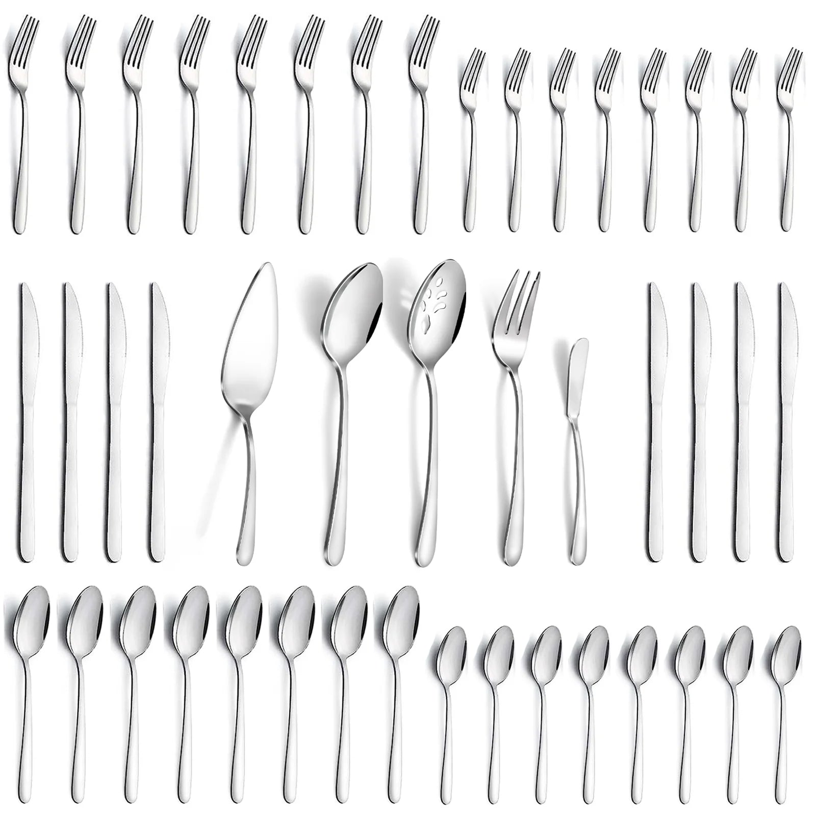 45 Pcs Silverware Set with Serving Utensils for 8, Food Grade Stainless Steel Flatware Cutlery Set for Home and Restaurant, Mirror Polished & Dishwasher Safe