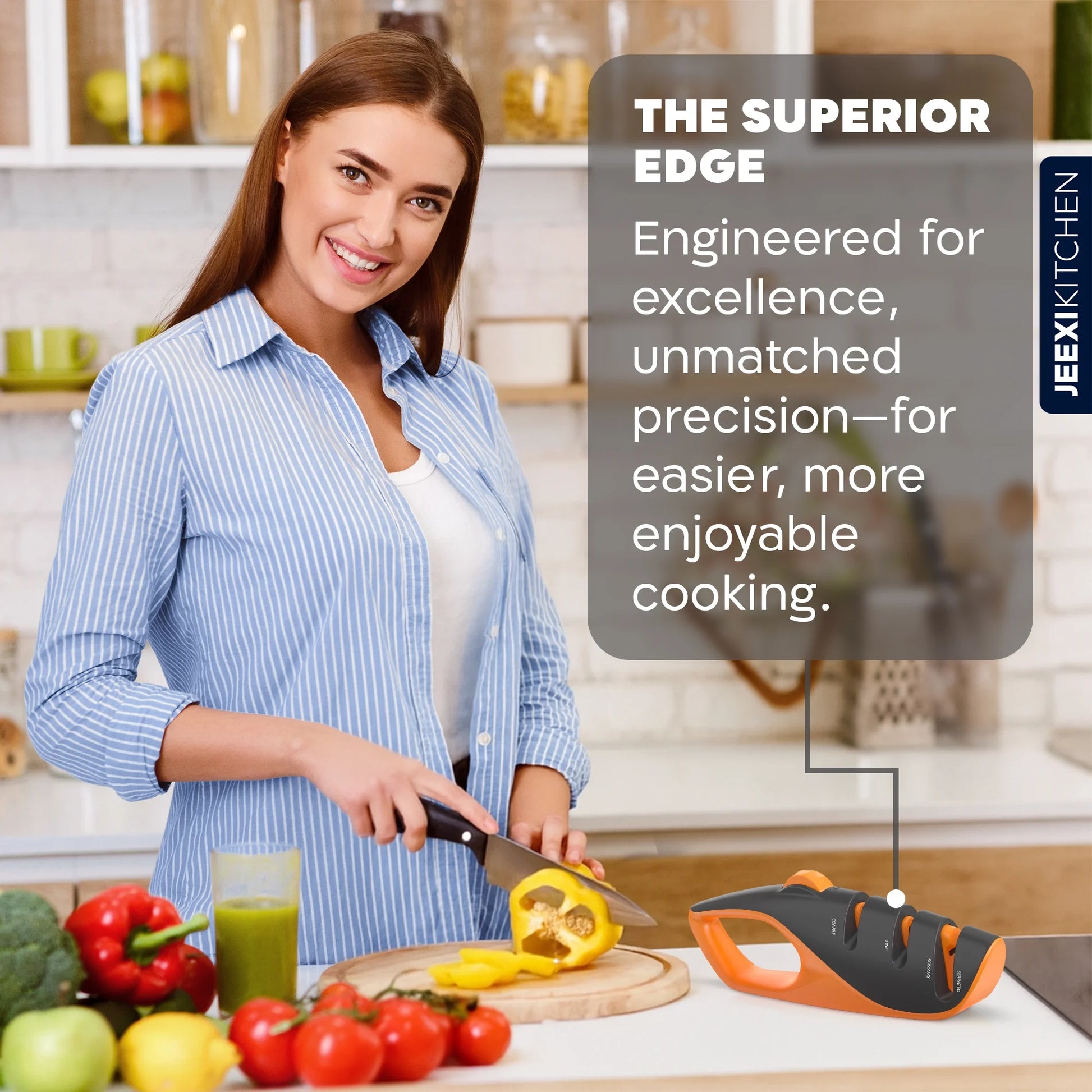 Adjustable 3-Stages Knife Sharpener – 5 Angle Manual Sharpener for Kitchen, Chef, Hunting, Fillet, Pocket, Cleaver & Serrated Knives – Ergonomic Handle, Scissor Slot, Coarse & Fine Stages