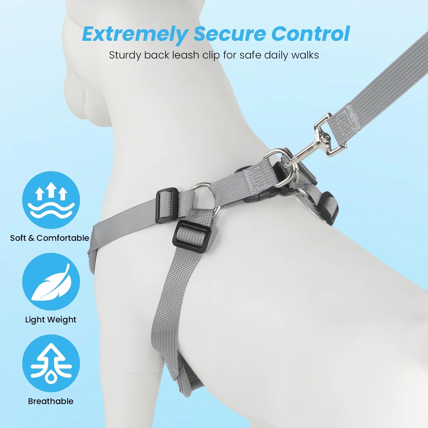 Adjustable Reflective Dog Harness and Leash Set, Escape-Proof No-Pull Vest for Small to Large Dogs, Gray, Size XS