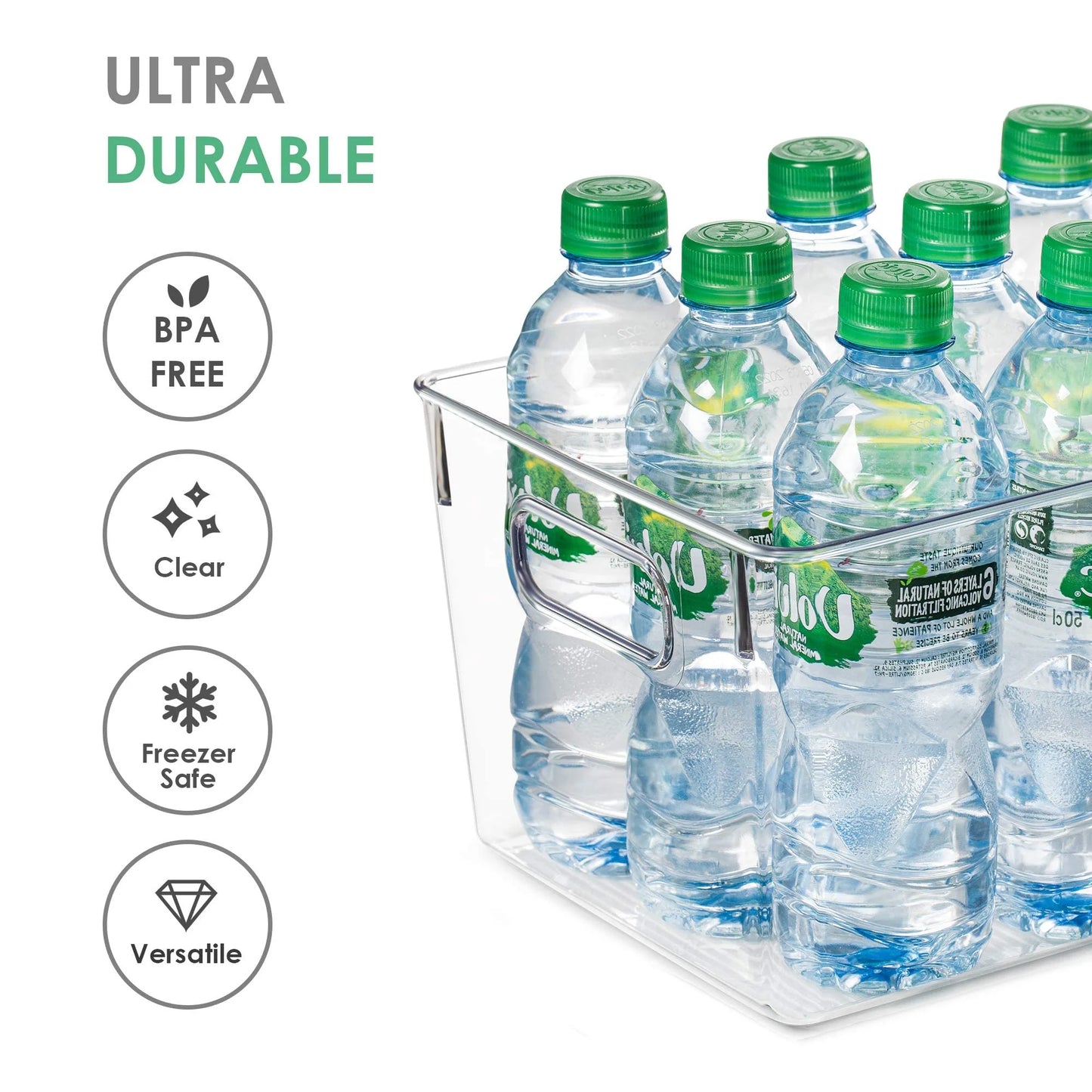 4 Pack Clear Plastic Storage Bins with Handles, Pantry Organizer Bins, for Refrigerator, Freezer, Cabinet, Kitchen, Countertops, Large