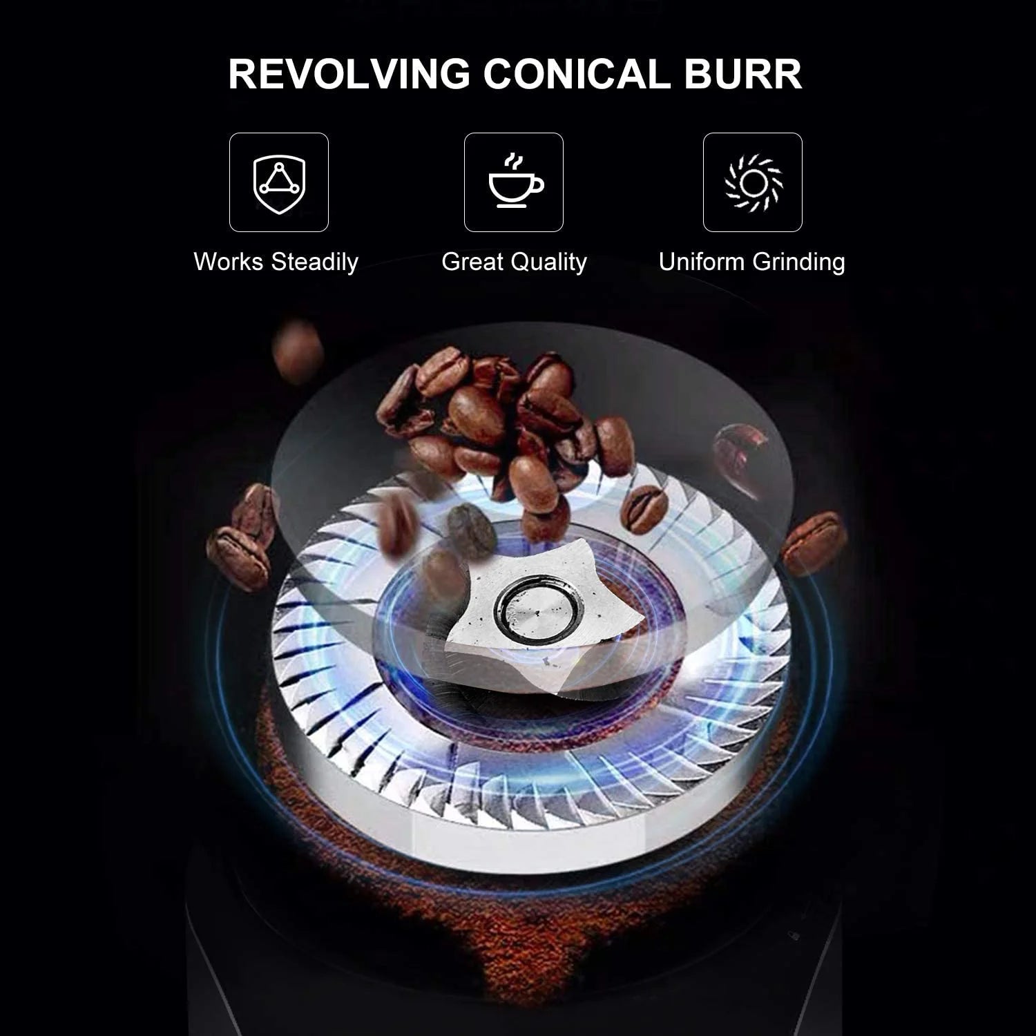 Electric Burr Mill Coffee Grinder with 18 Precise Grind Settings for Espresso, Drip and French Press - Adjustable Burr Grinder in Black