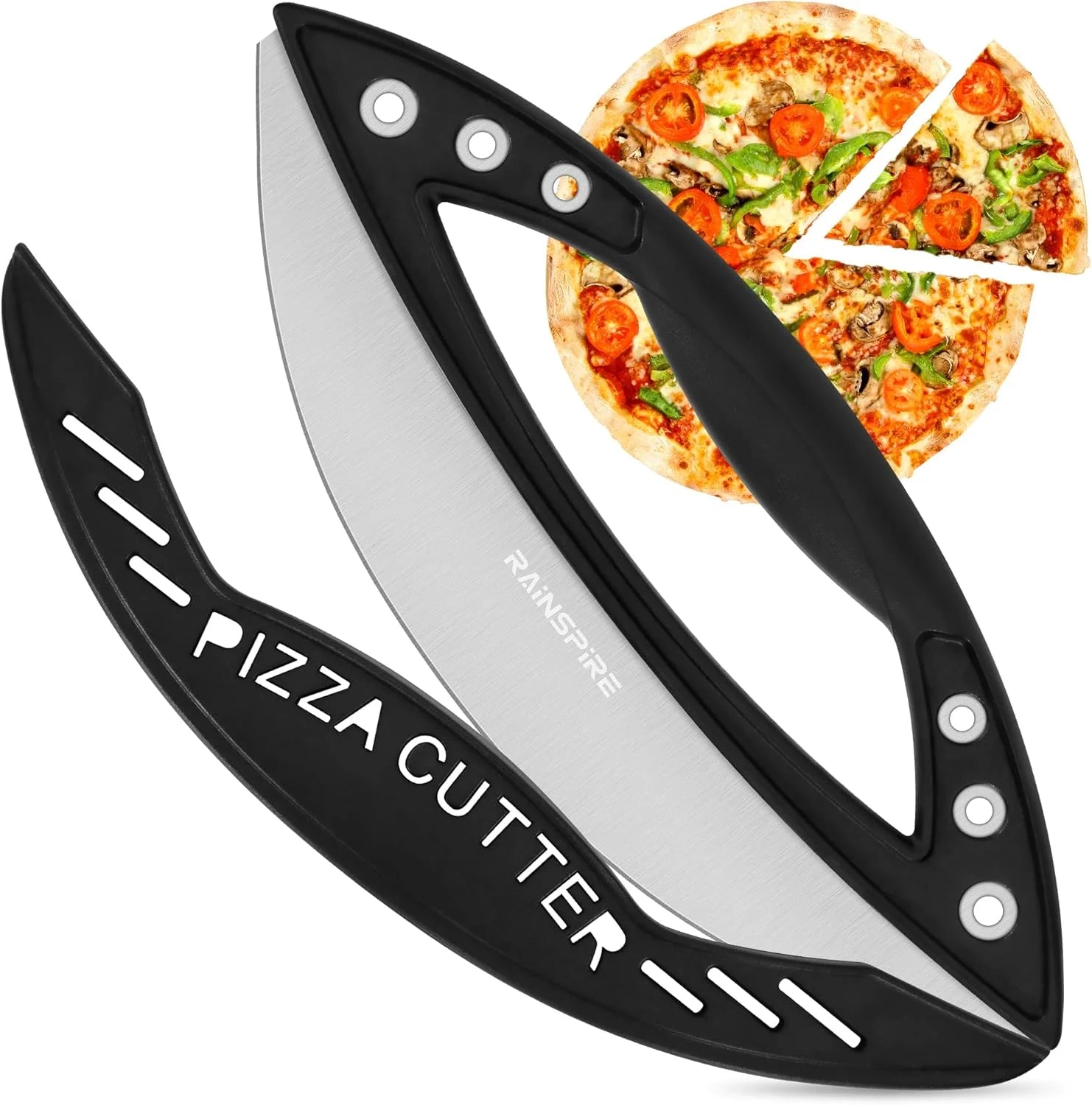 Pizza Cutter Rocker Blade Stainless Steel Pizza Rocker with Cover Sharp Blade Pizza Knife Dishwasher Safe Kitchen Gadgets Home Essentials, 1Pack