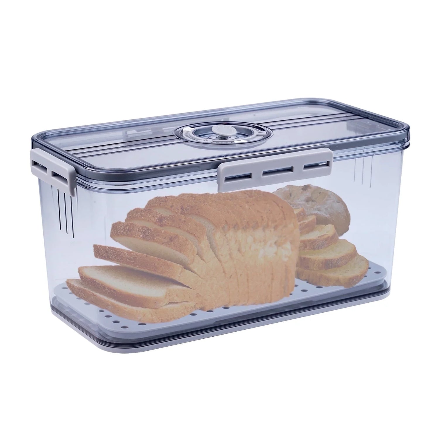 Airtight Bread Box with Lid ,Time Recording, Kitchen Countertop Storage Container,Store Bread, Toast, Donut and Fruits,Gray