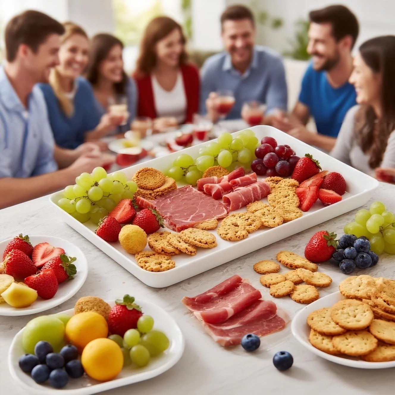 Plastic Serving Tray for Party, 3 Pcs White Serving Platter, Large Food Tray for Snack, Fruit, Barbaque, Cookies