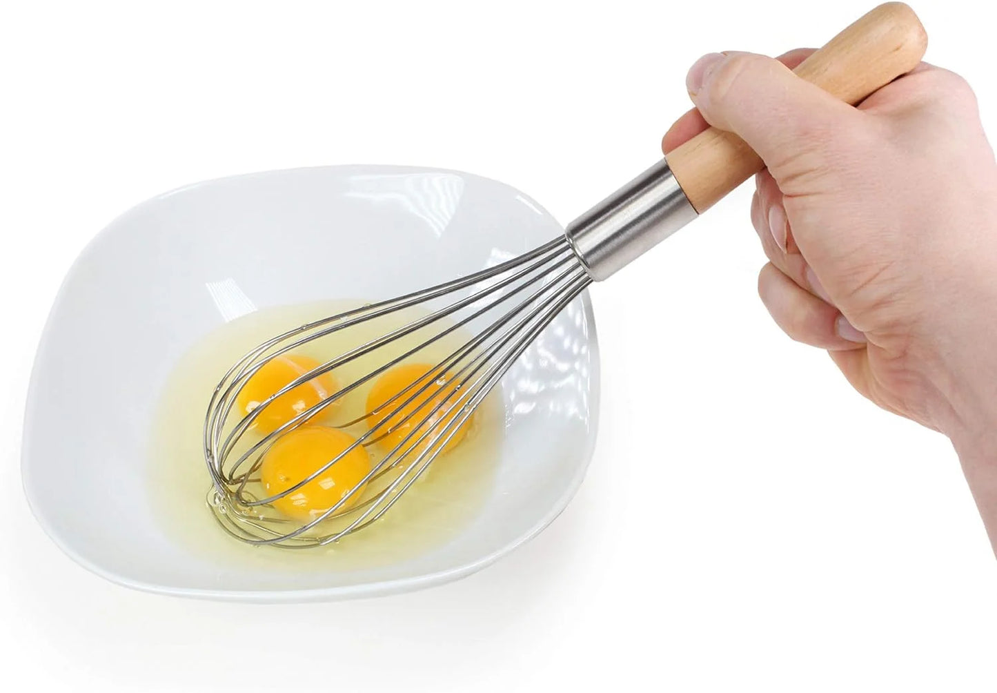 Classic Stainless Steel Wooden Handle Whisk 12-Inch | Perfect Whisking Size | Kitchen Whisk for Beating, Blending, Whisking, Stirring, Cooking, Egg, Flour