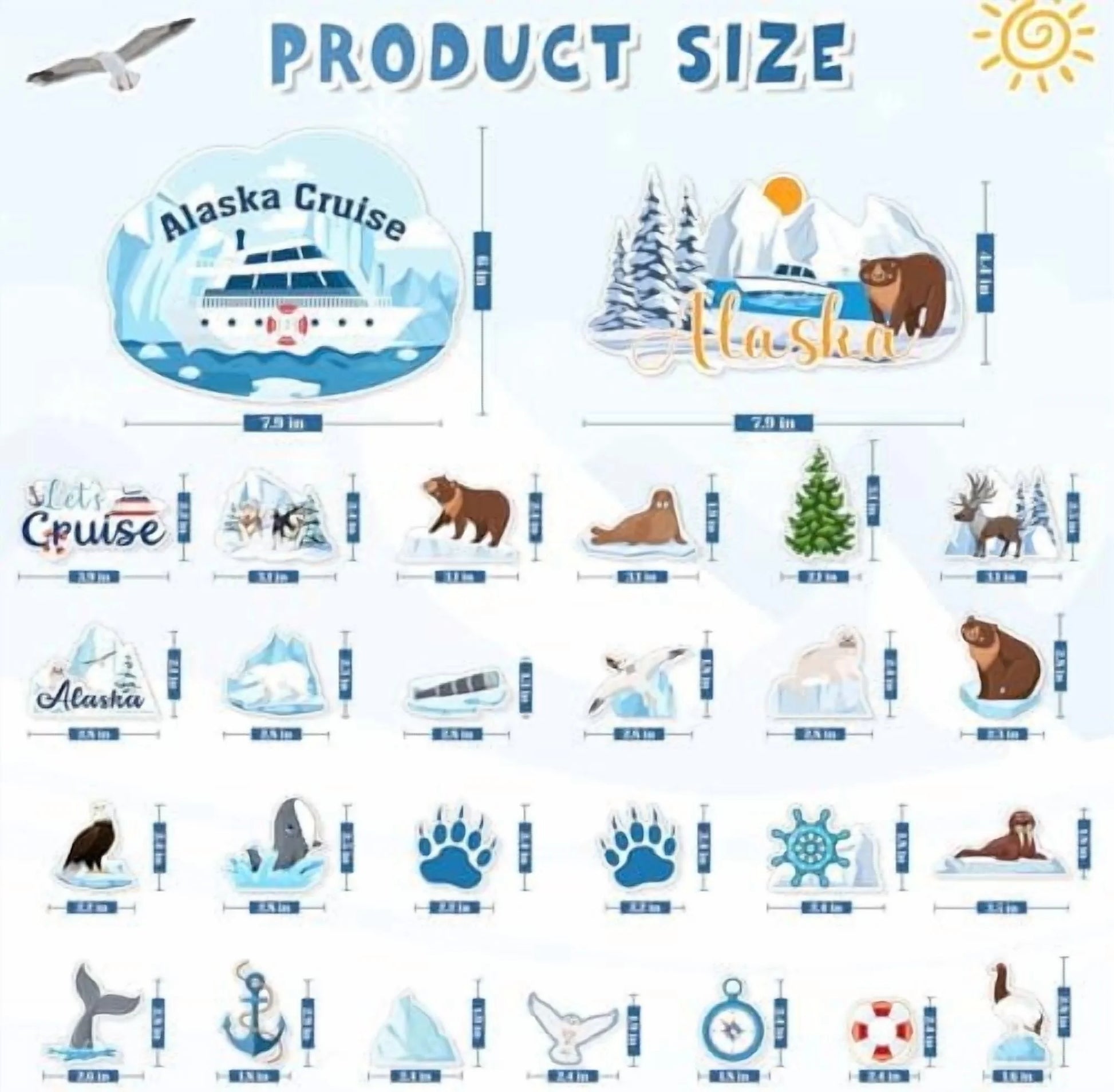 27-Piece Alaskan-Themed Nautical Cruise Door Magnet Set - Reusable Decorative Magnets Featuring Whales, Sea Lions, and Seals for Cabin, Fridge, Car, and Computer