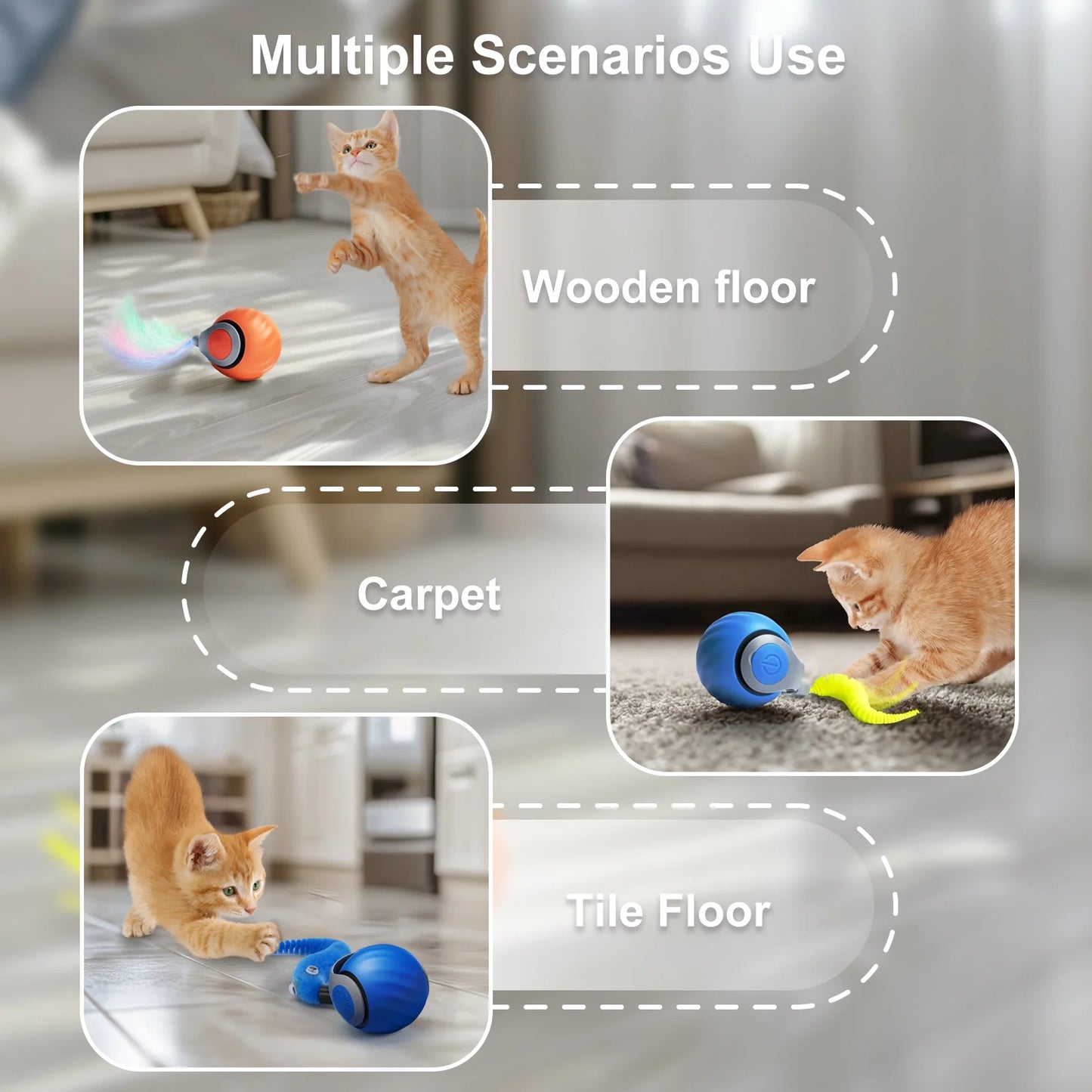 Smart Interactive Rechargeable Cat Toy Ball with Two Speed Settings for Indoor Cats - Blue