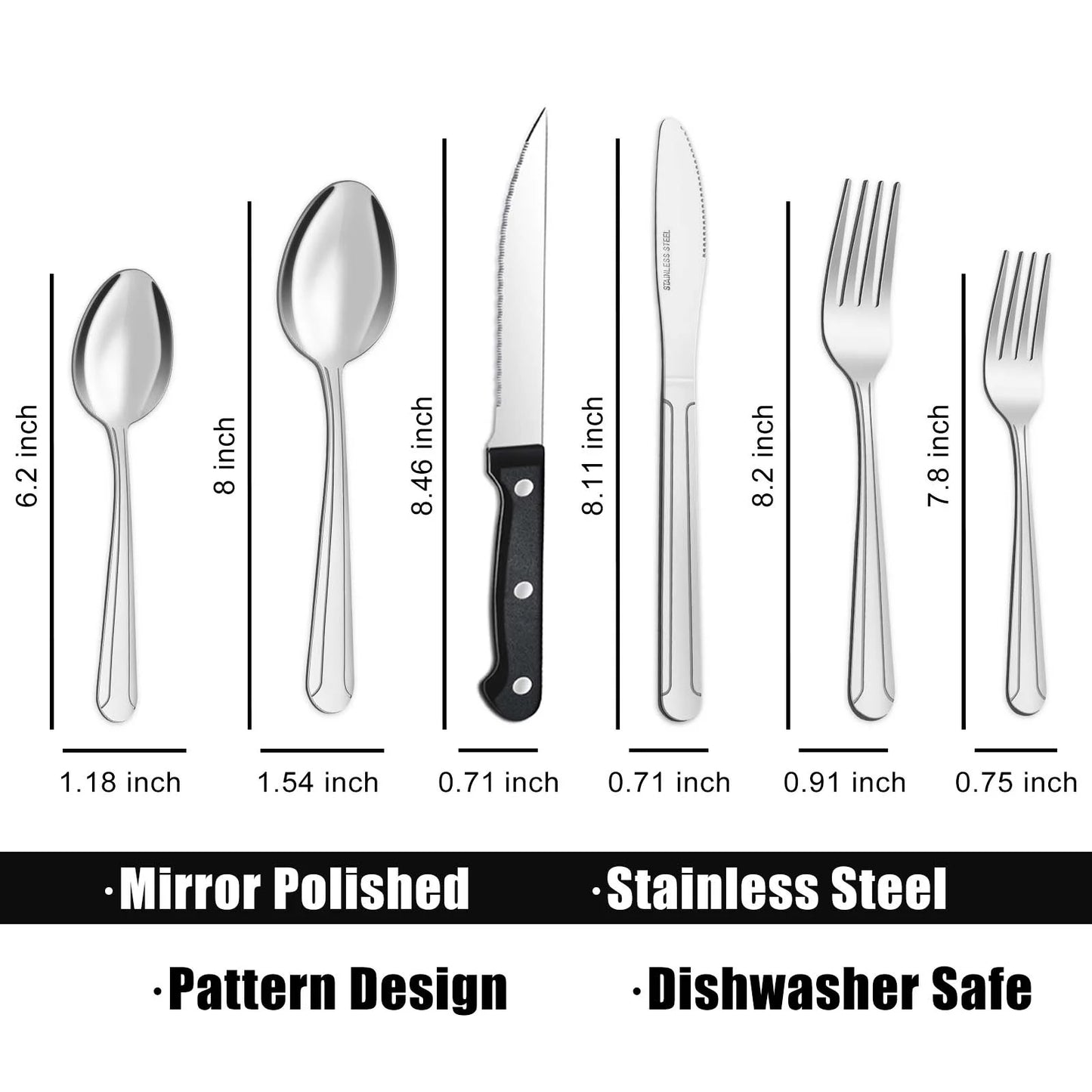 72-Piece Stainless Steel Silverware Set with Steak Knives, Elegant Cutlery for 12, Mirror Polished Flatware for Home, Kitchen, Restaurant, and Hotel, Dishwasher Safe