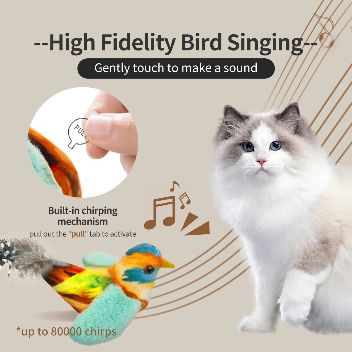 Catnip Cat Toys 2-Piece Interactive Cat Toy Set with Chirp Bird, Elastic String, Catnip (2 Pack)