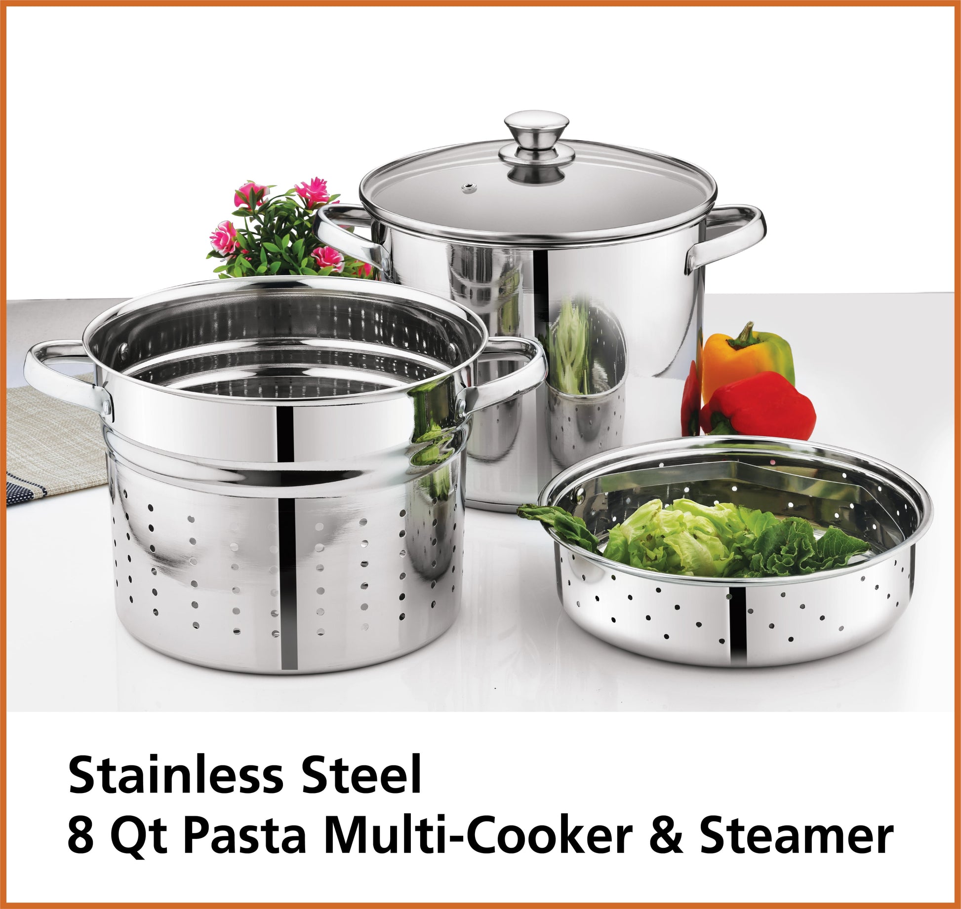 4-Piece Stainless Steel 8 Qt Cooker Multipot Set