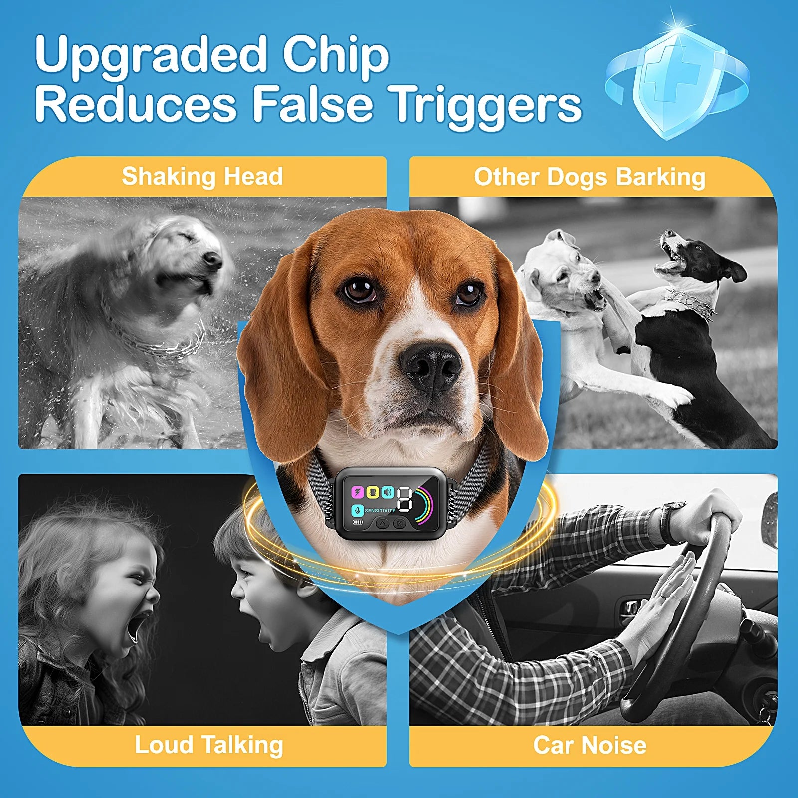 Rechargeable Smart Bark Collar Set for Dogs - 2 Pack Adjustable Anti-Barking Training Collars with 8 Sensitivity Levels and Beep Function