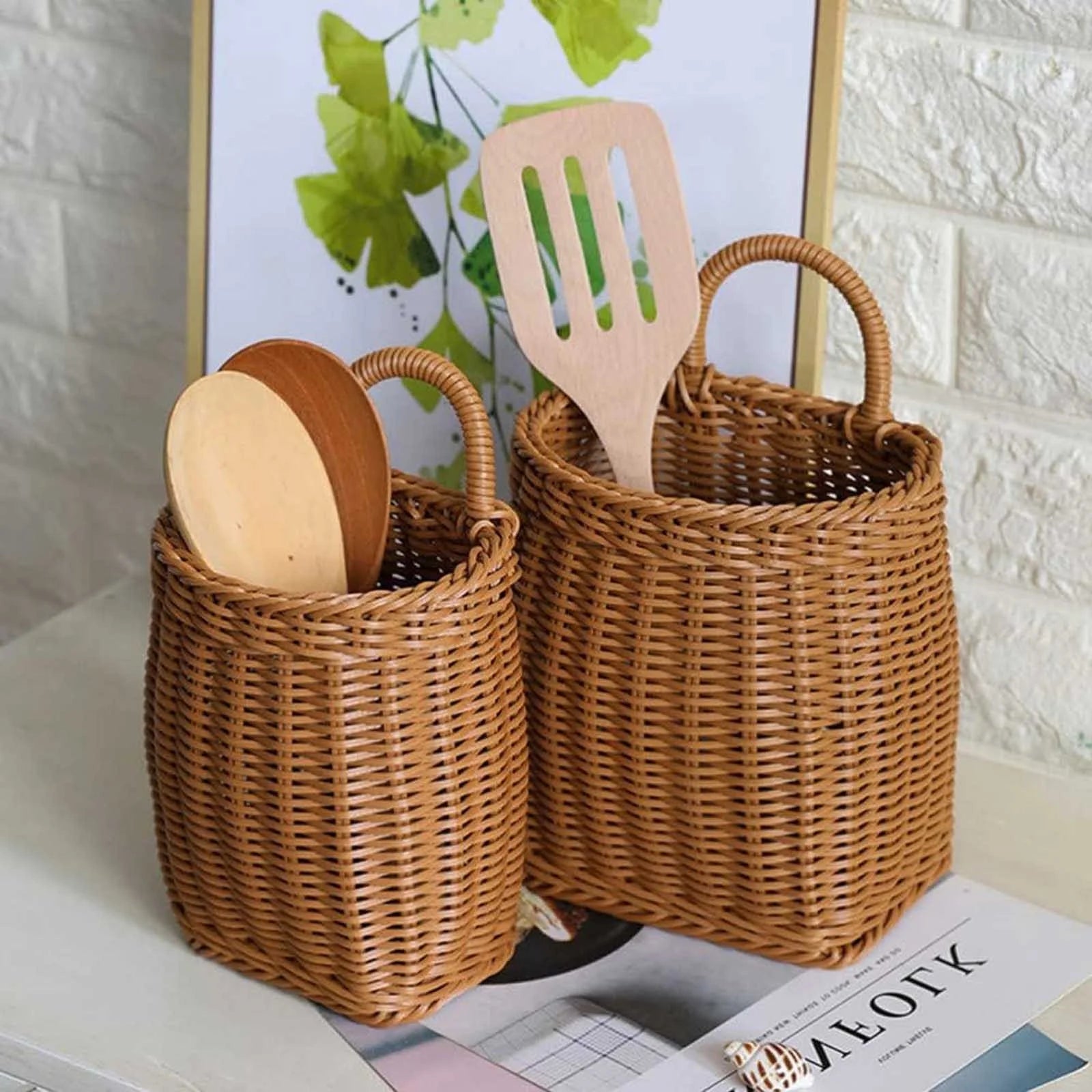 Organizers, Plastic Woven Wall Hanging Storage Basket Home Living Room Kitchen Wall Decoration Hanging Basket, Storage Basket Gifts for Her