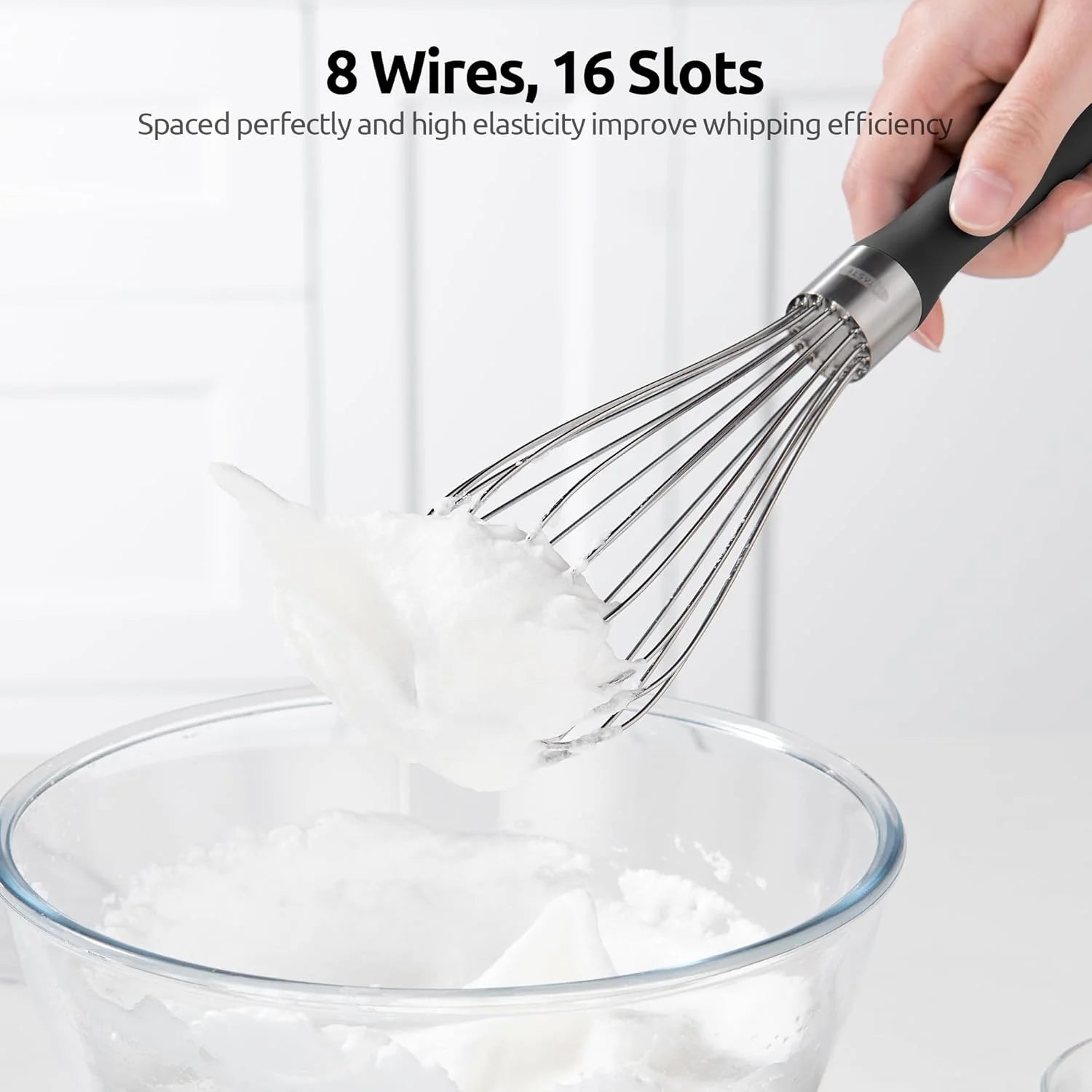 Balloon Whisk for Cooking: 18/10 Stainless Steel Kitchen Wire Whisk, Medium Heavy Duty Egg Beater, Manual Baking Mixing Tool with 8 High Flex Wires for Stirring, Blending Sauce (Black)