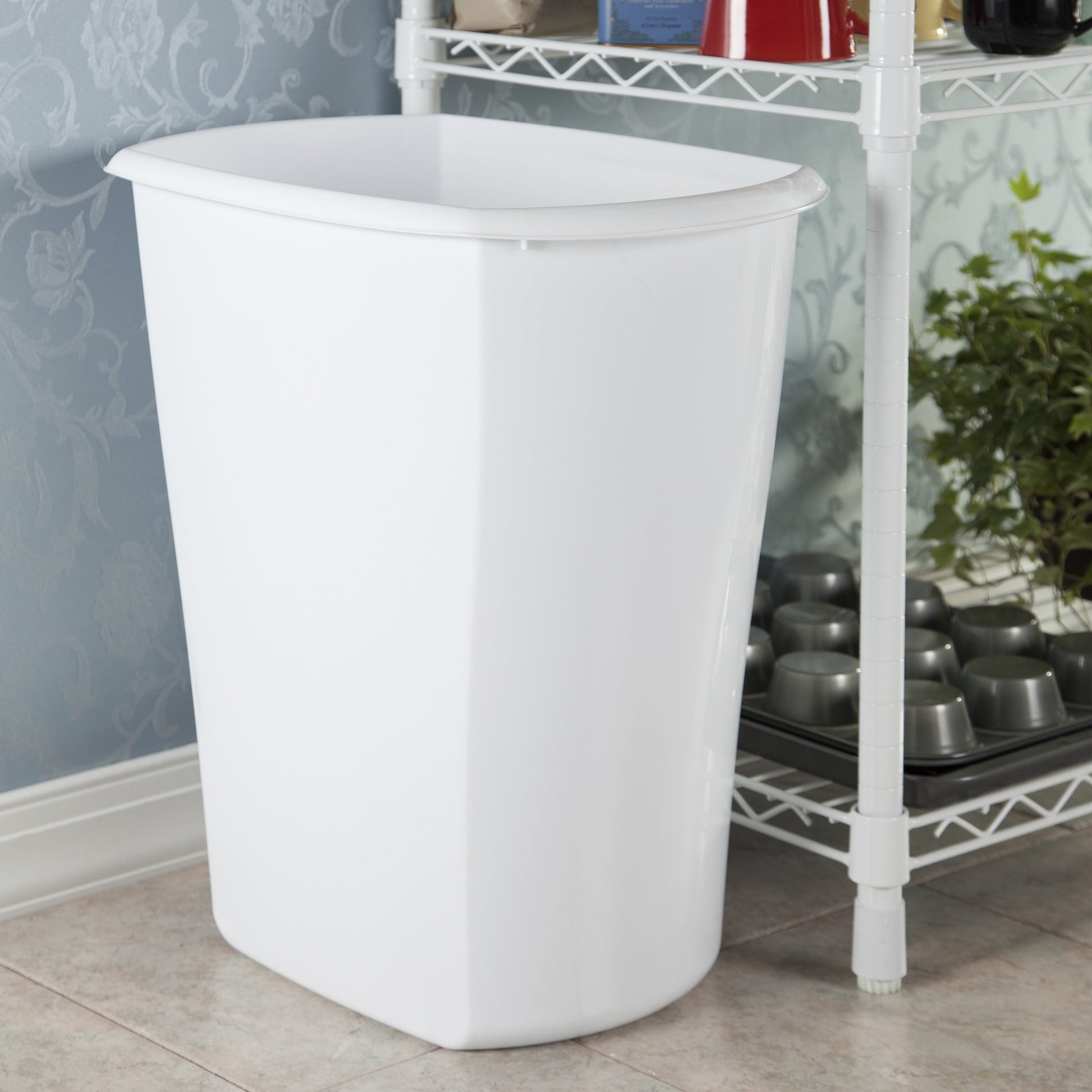 10 Gallon Rectangular Wastebasket, Large Open Plastic Trash Can for Kitchen, White