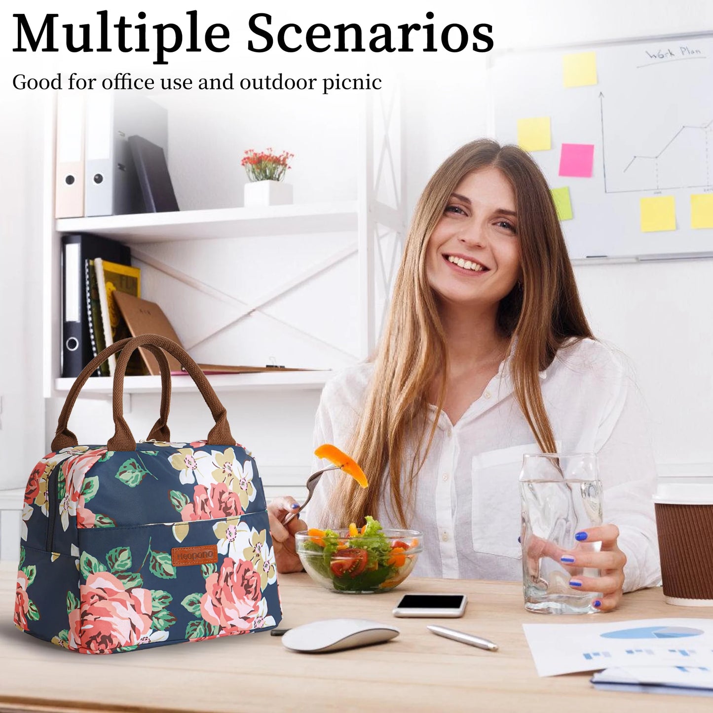 Reusable Lunch Boxes for Women Leakproof Lunch Boxes for Work Office Outdoor (Flower)