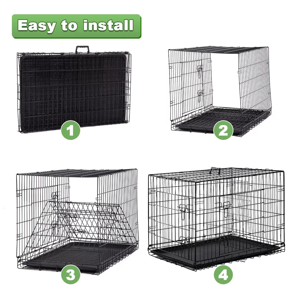48-Inch Foldable Metal Dog Crate for Large Breeds with Double Doors, Divider, and Removable Tray (Black)